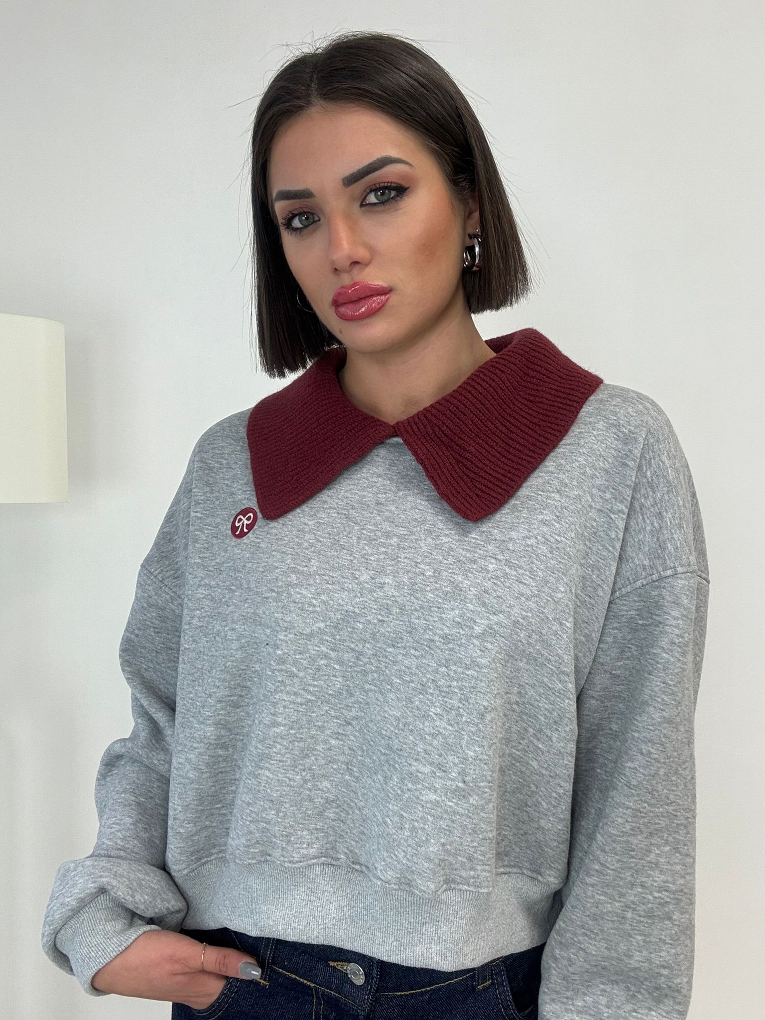 Sweat Crop Flake - Gris et Bordeaux