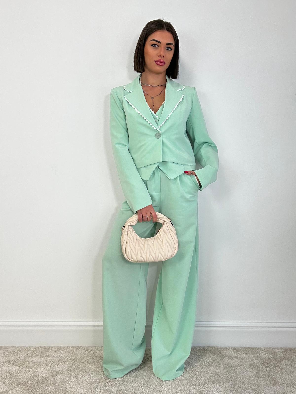 Tailleur Havana (Blazer Crop + Gilet + Pantalone) Verde Acqua