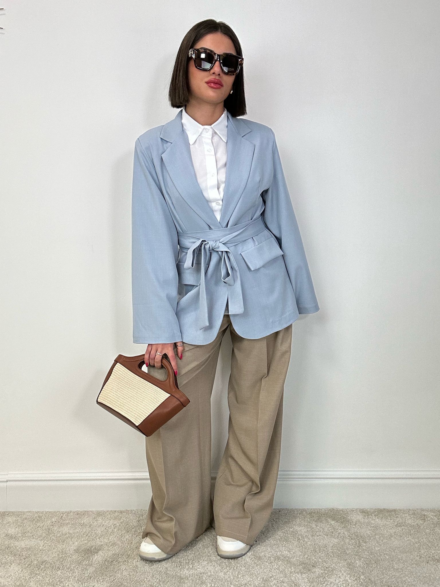 Blazer mit Gürtel - Himmelblau