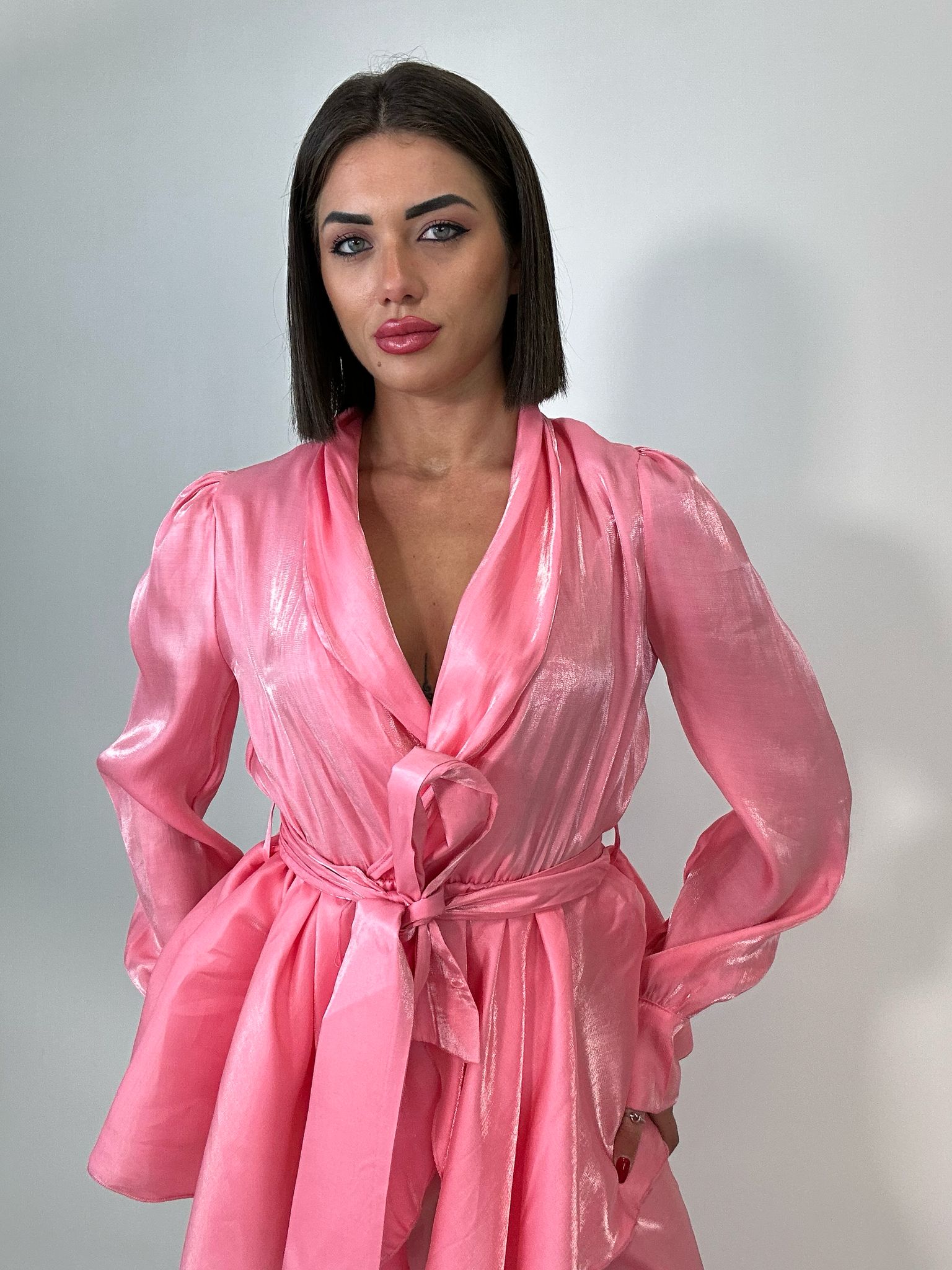 Coordinato Satinato (Blusa + Pantalone) Rosa