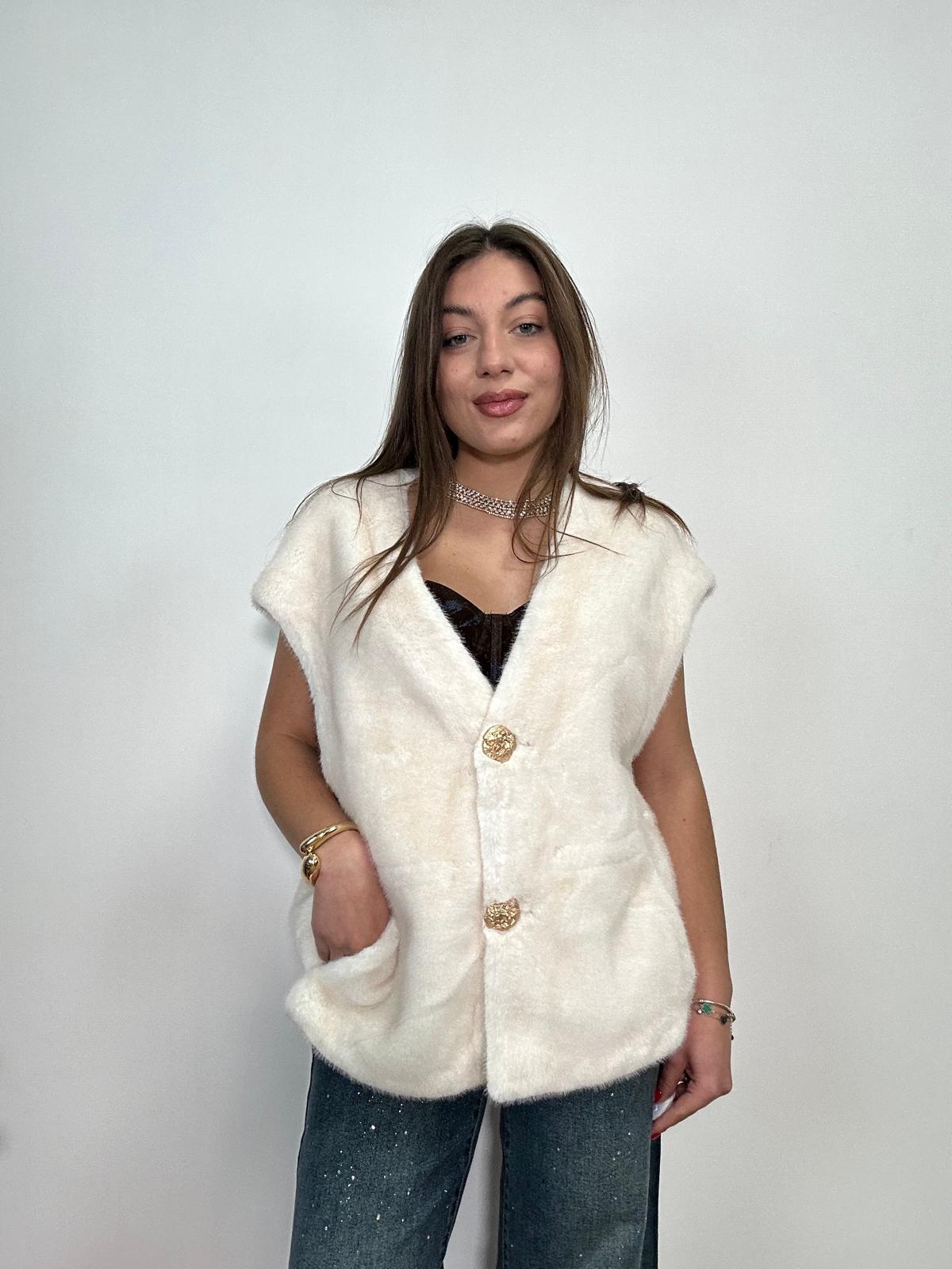 Gilet in Ecopelliccia Smanicato  W28036A - Bianco