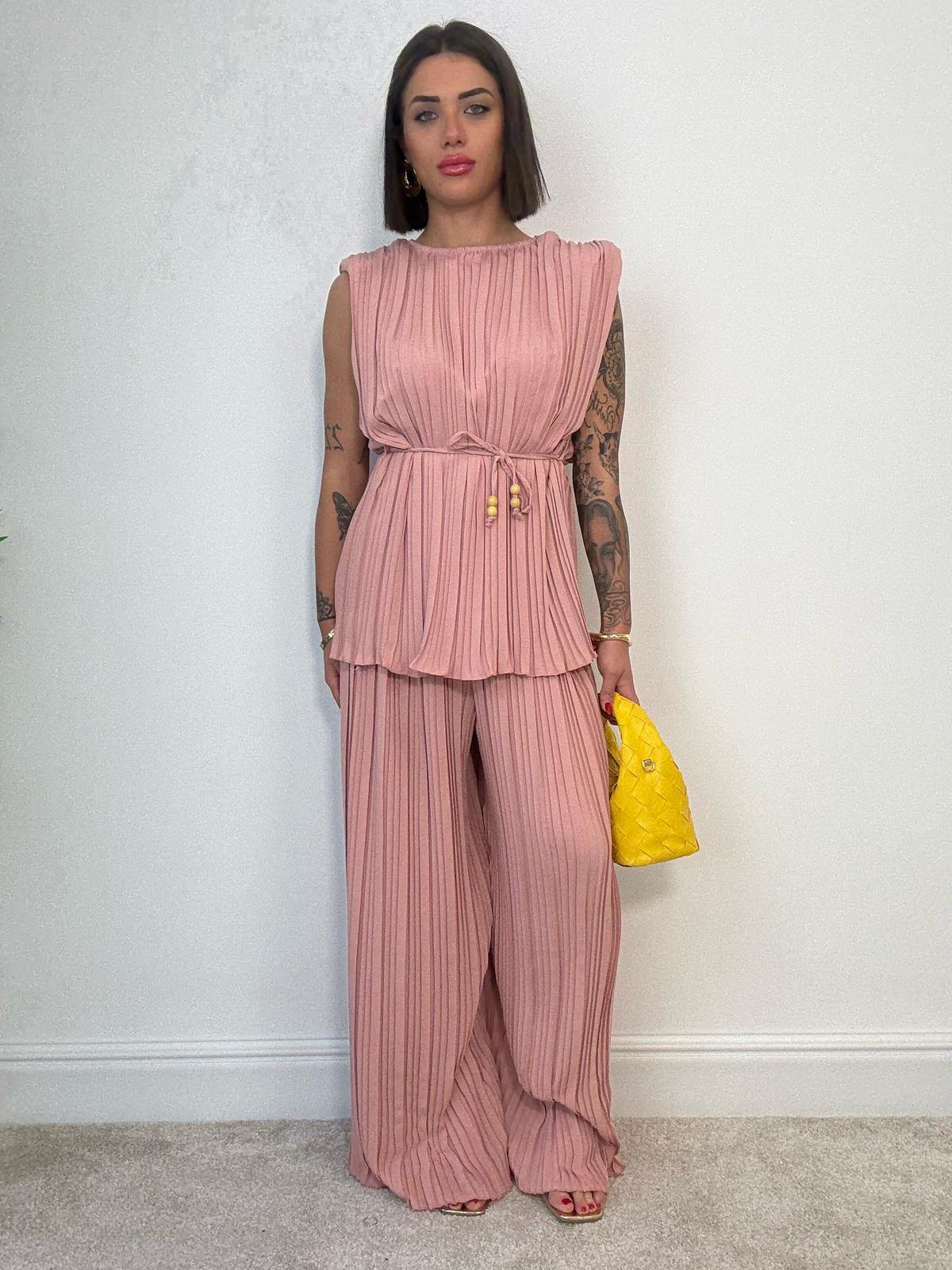 Coordinato Plissettato (Blusa + Pantalone) Rosa