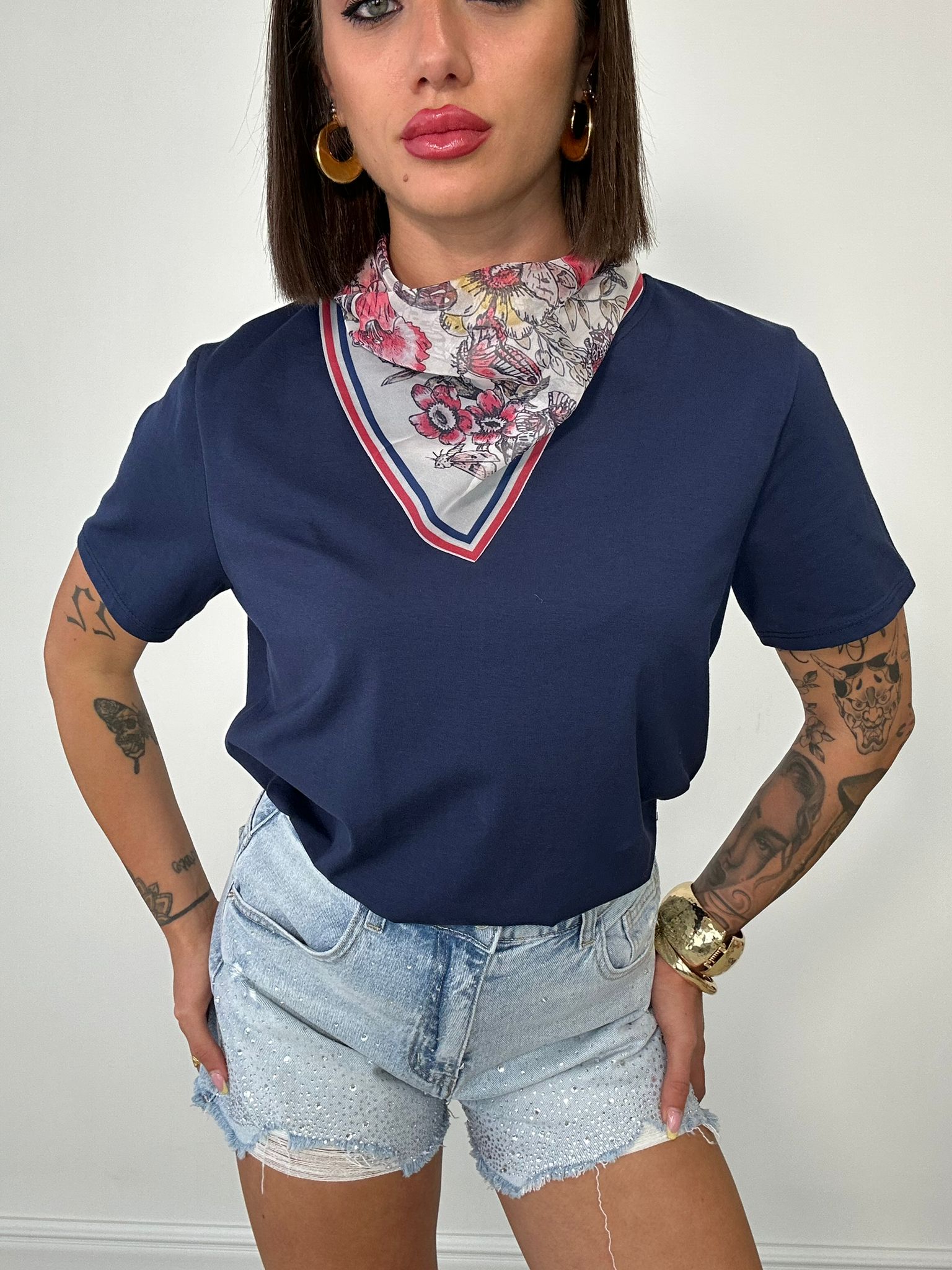 T-shirt con Foulard - Blu
