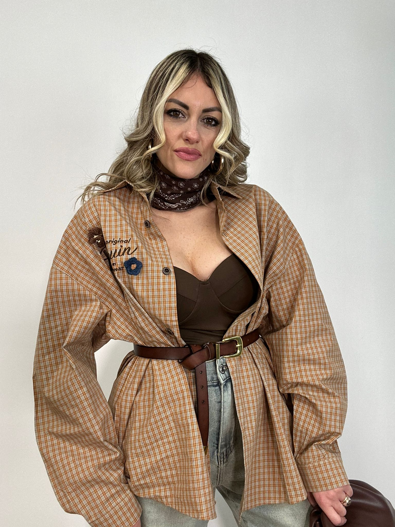 M931 Schalhemd - Orange/Braun