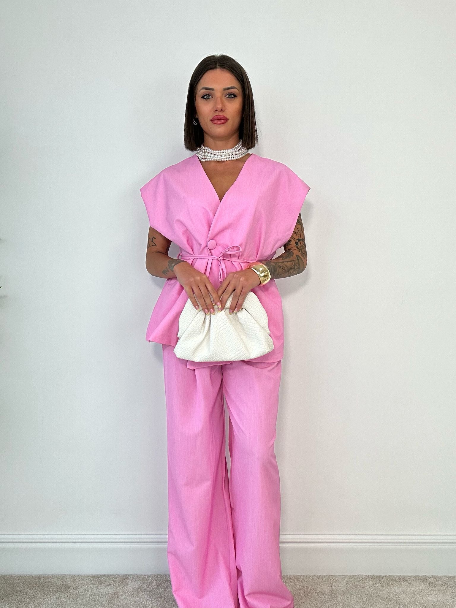 Coordinato Malaga (Giacca Smanicata+ Pantalone) Rosa Barbie