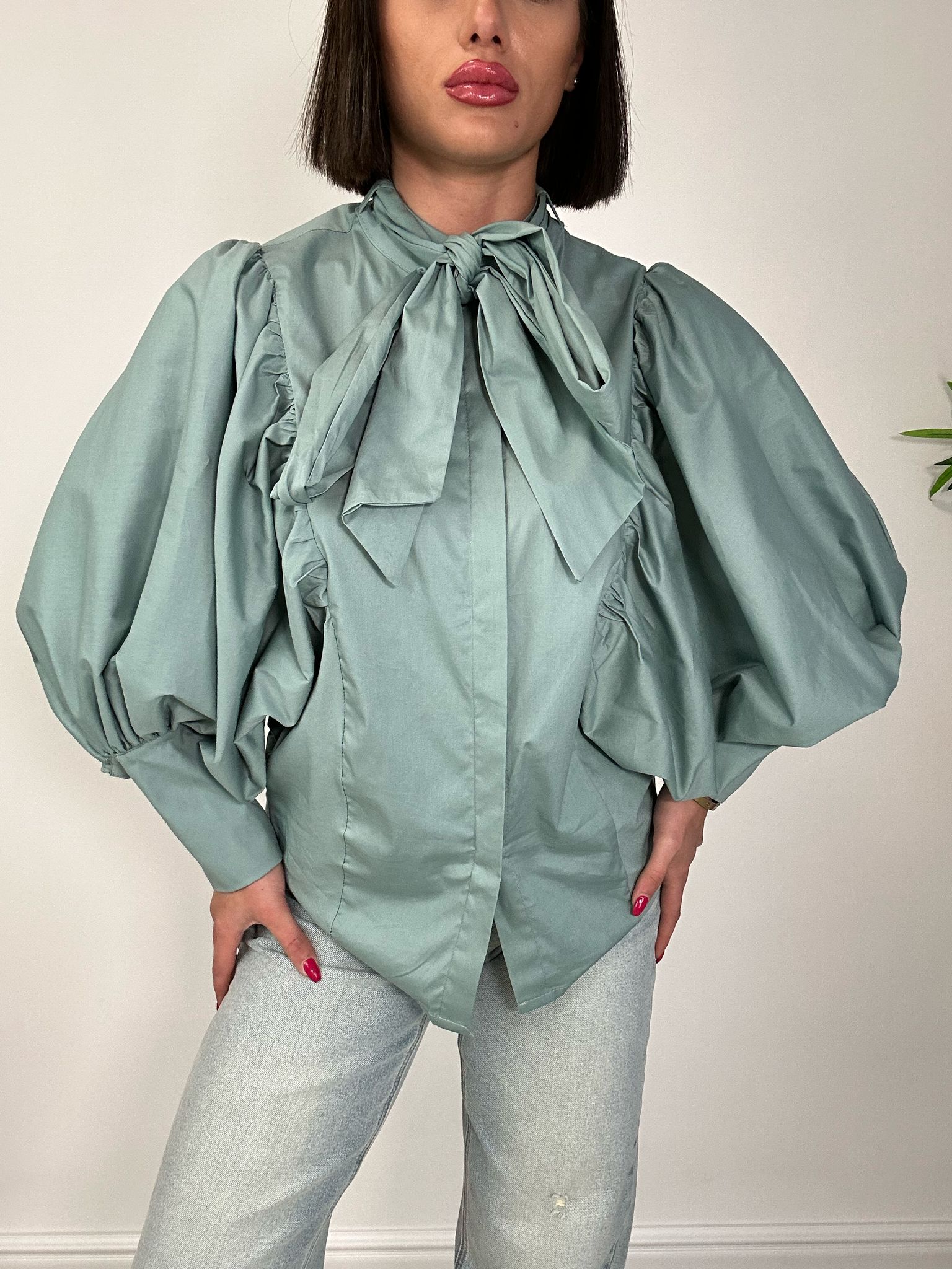 Chemise avec nœud - Vert aqua