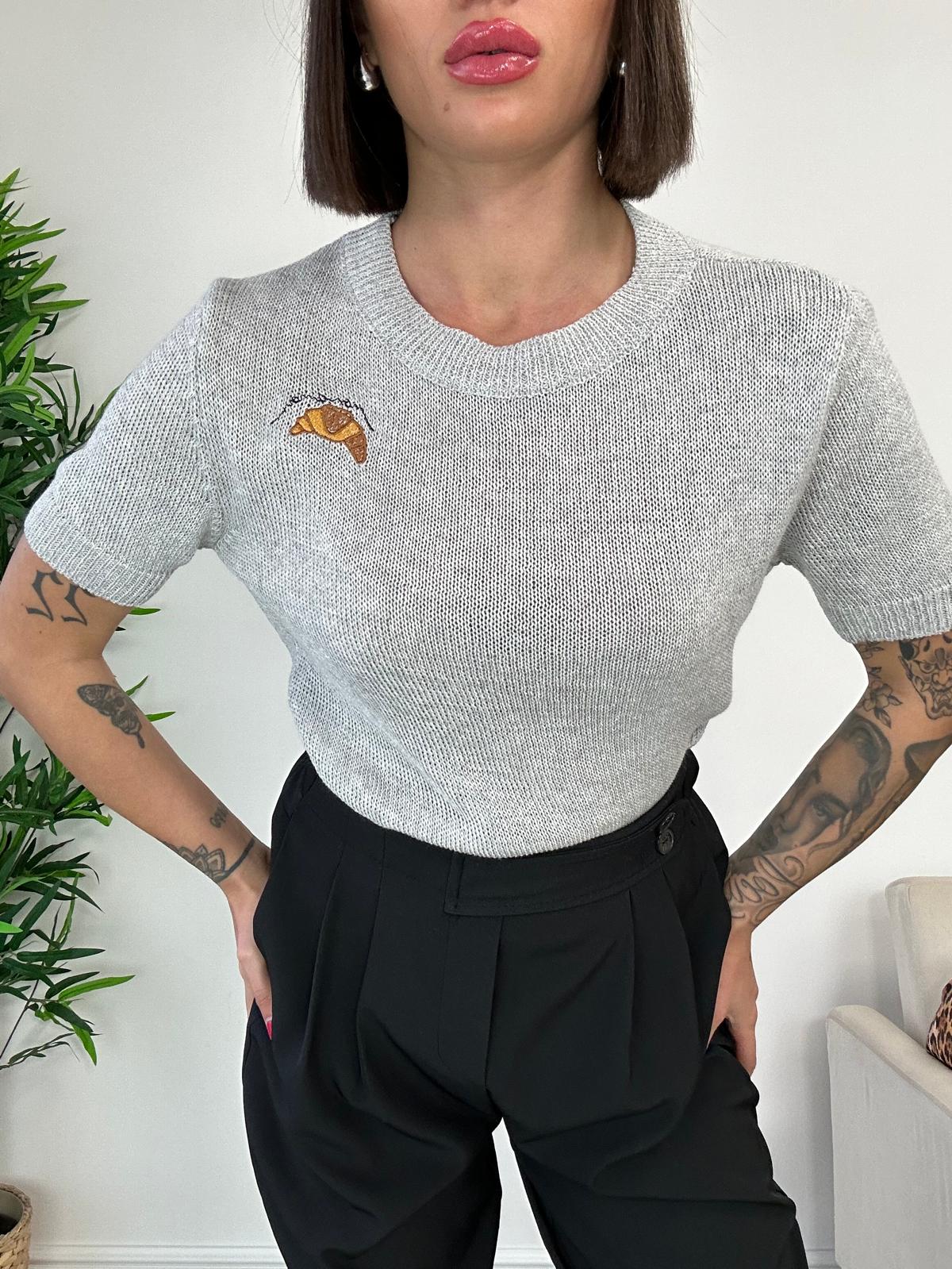 Halbarm-Garnpullover - Grau
