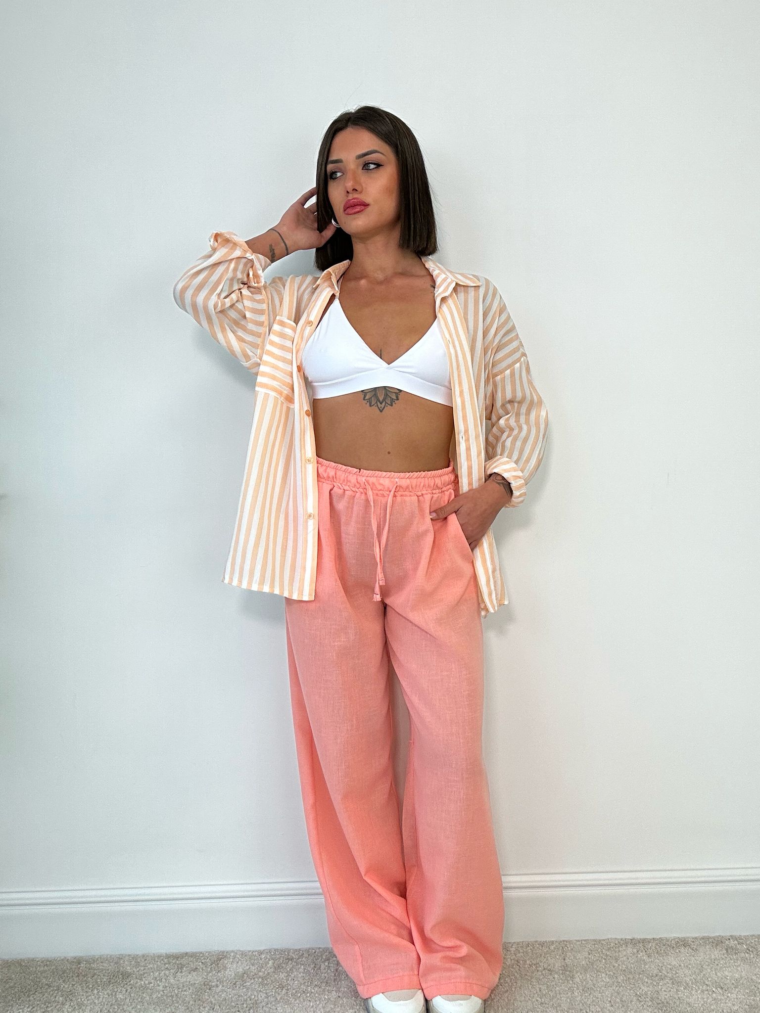 Pantalone in Lino con Laccetti - Pesca