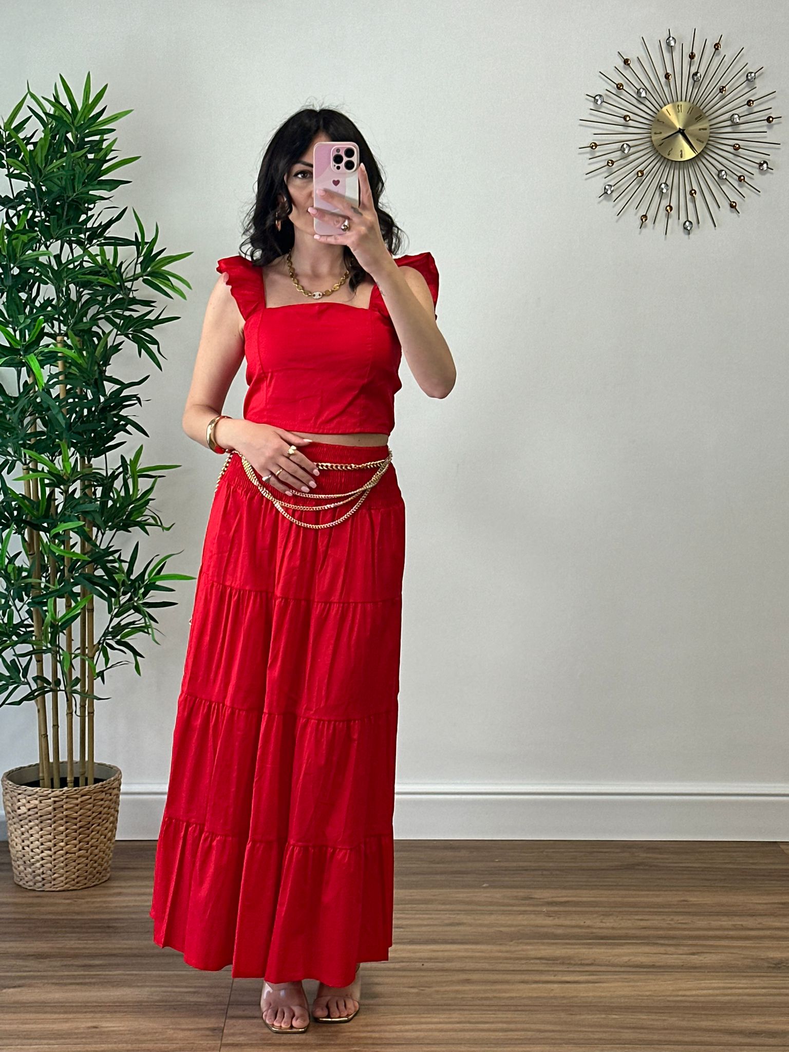 Coordinato 30953 (Top Crop + Gonna ) Rosso