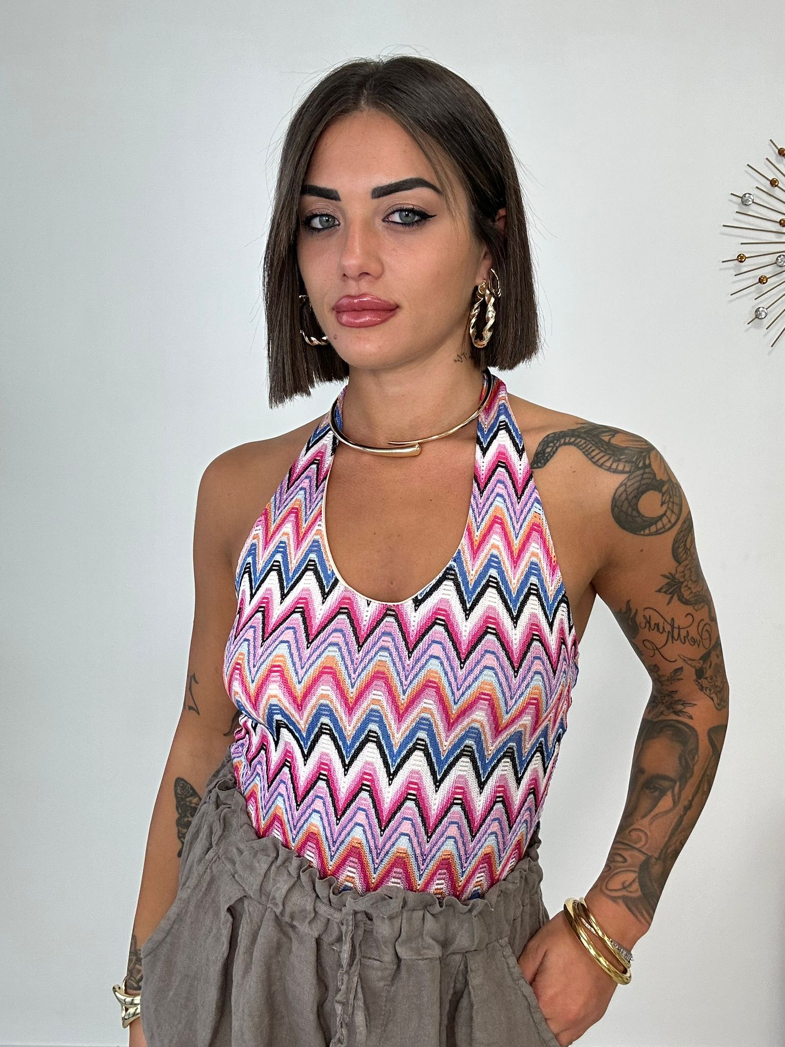 Body Scollo Halter - Multicolor Blu e Nero