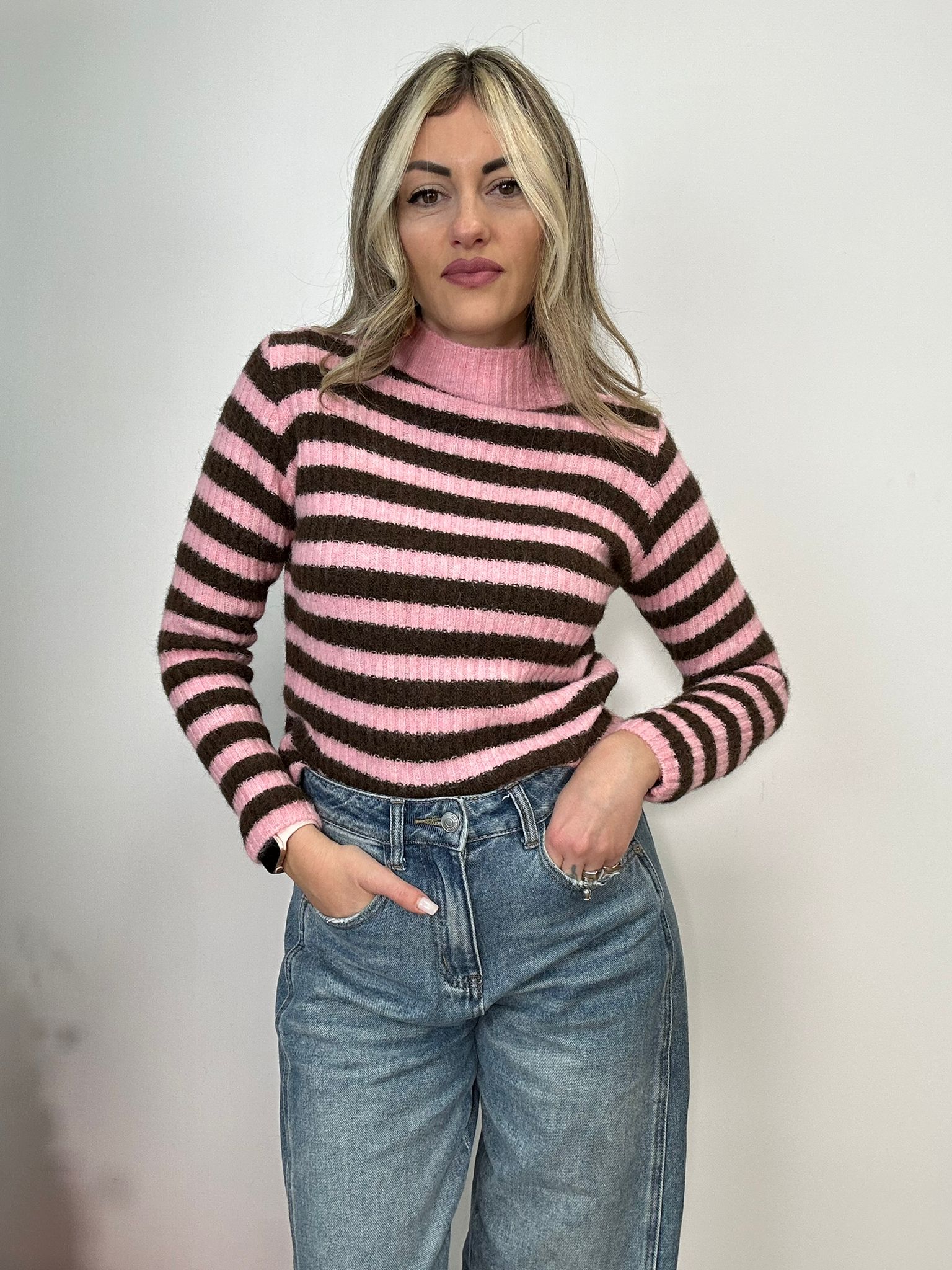 Maglione 3091 - Rosa e Marrone