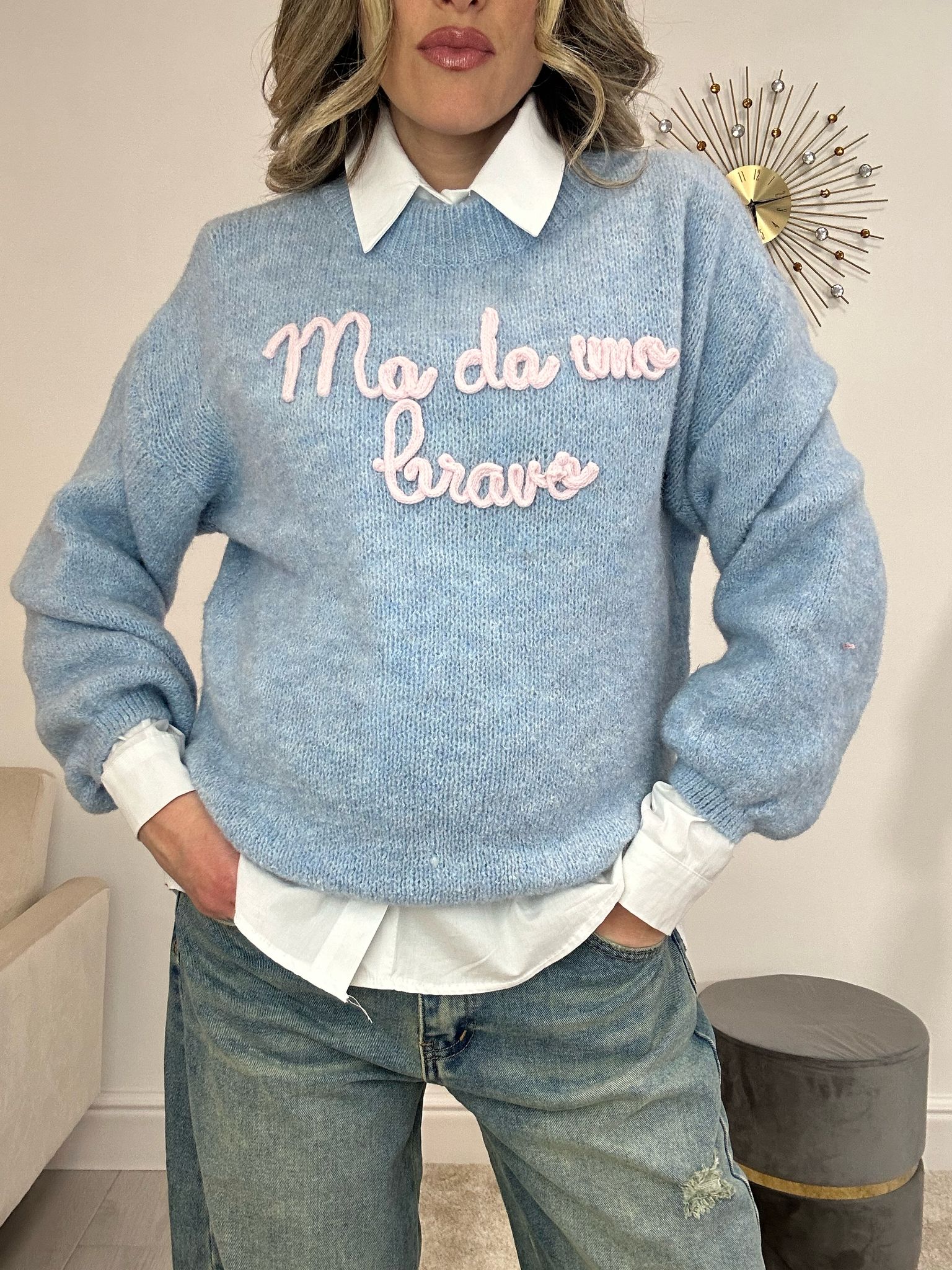 Maglione “Ma Da Uno Bravo” - Celeste