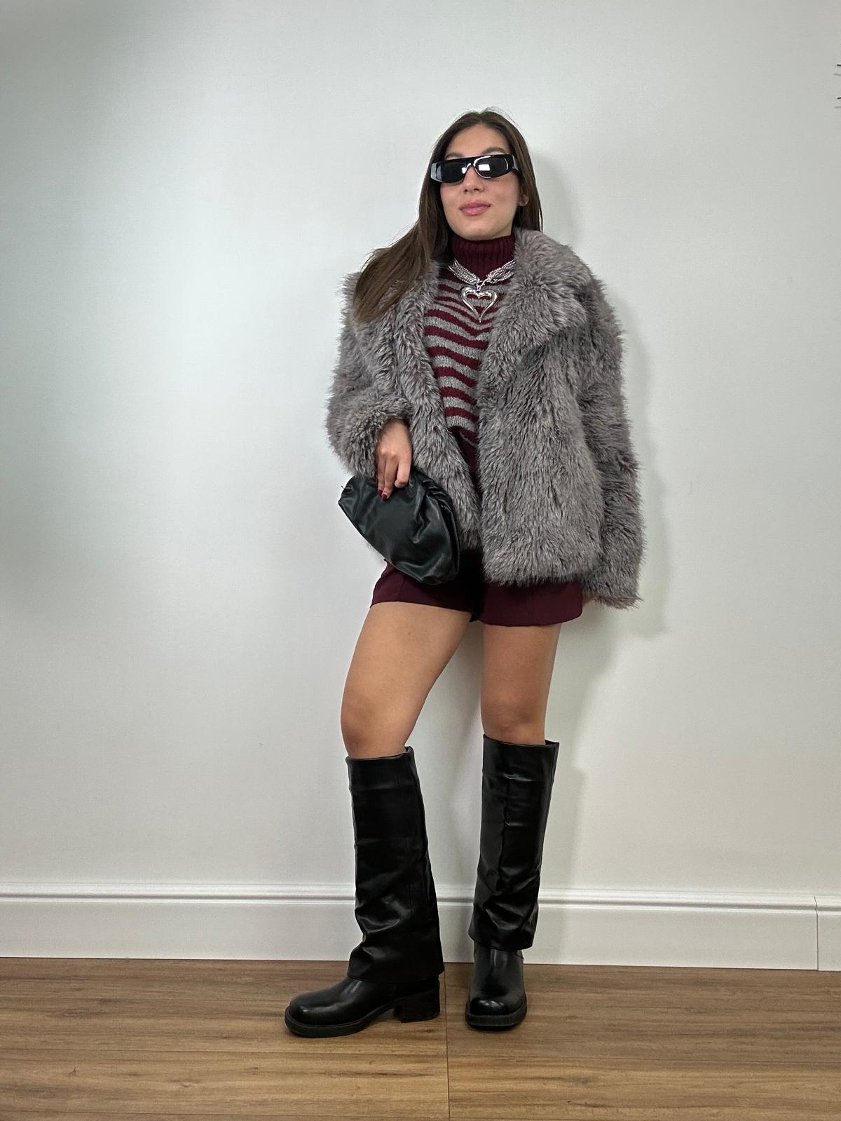 Cappotto in Ecopelliccia 5010 - Grigio