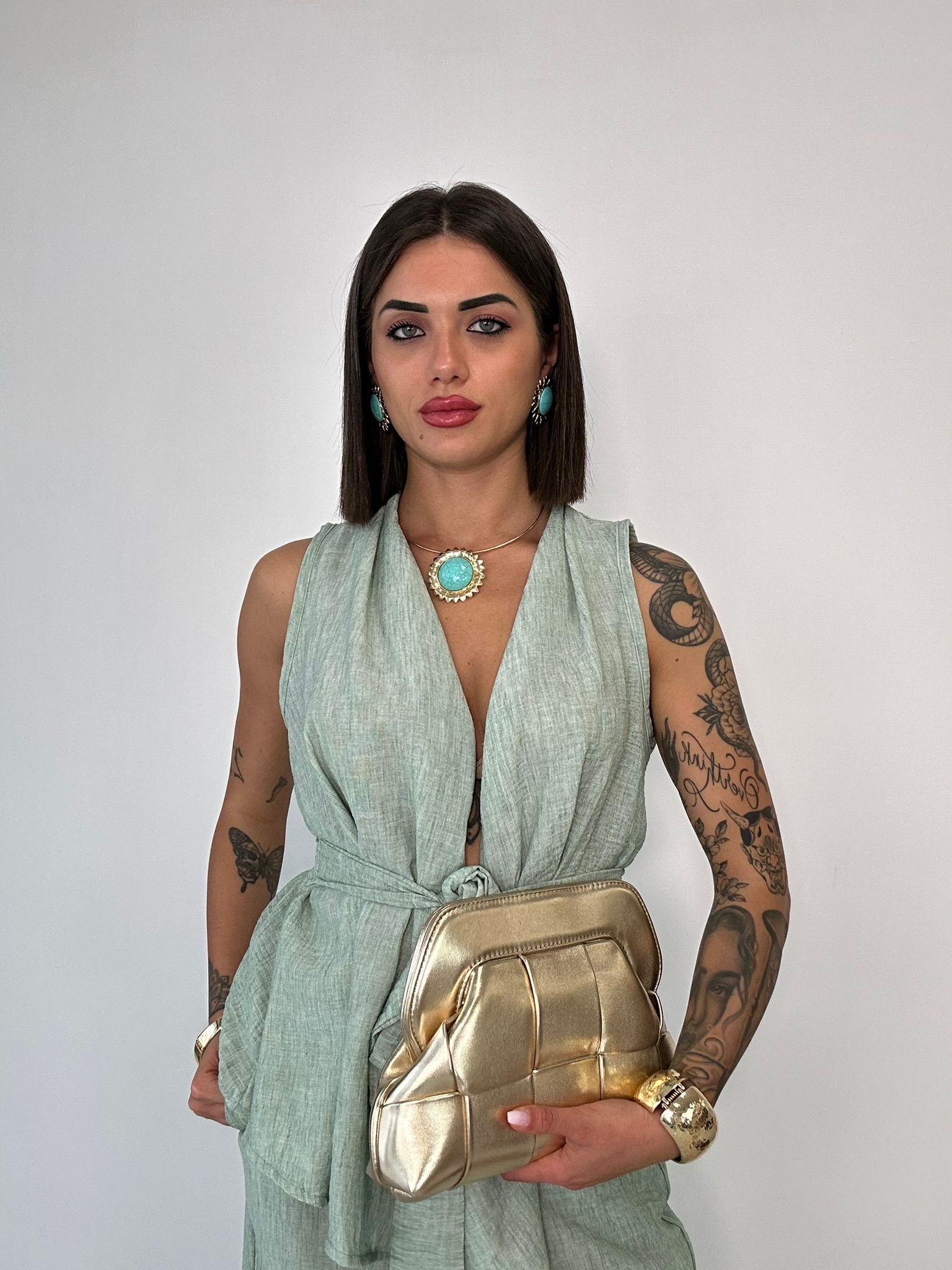 Coordinato Rio (Giacca smanicata + Pantalone) Verde Chiaro