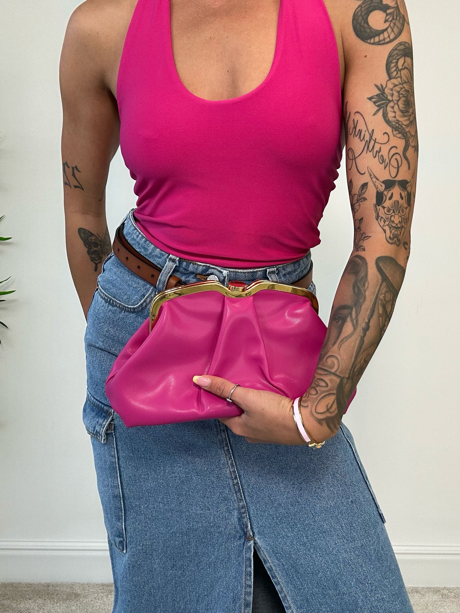 Borsa con gancetto oro - Fucsia