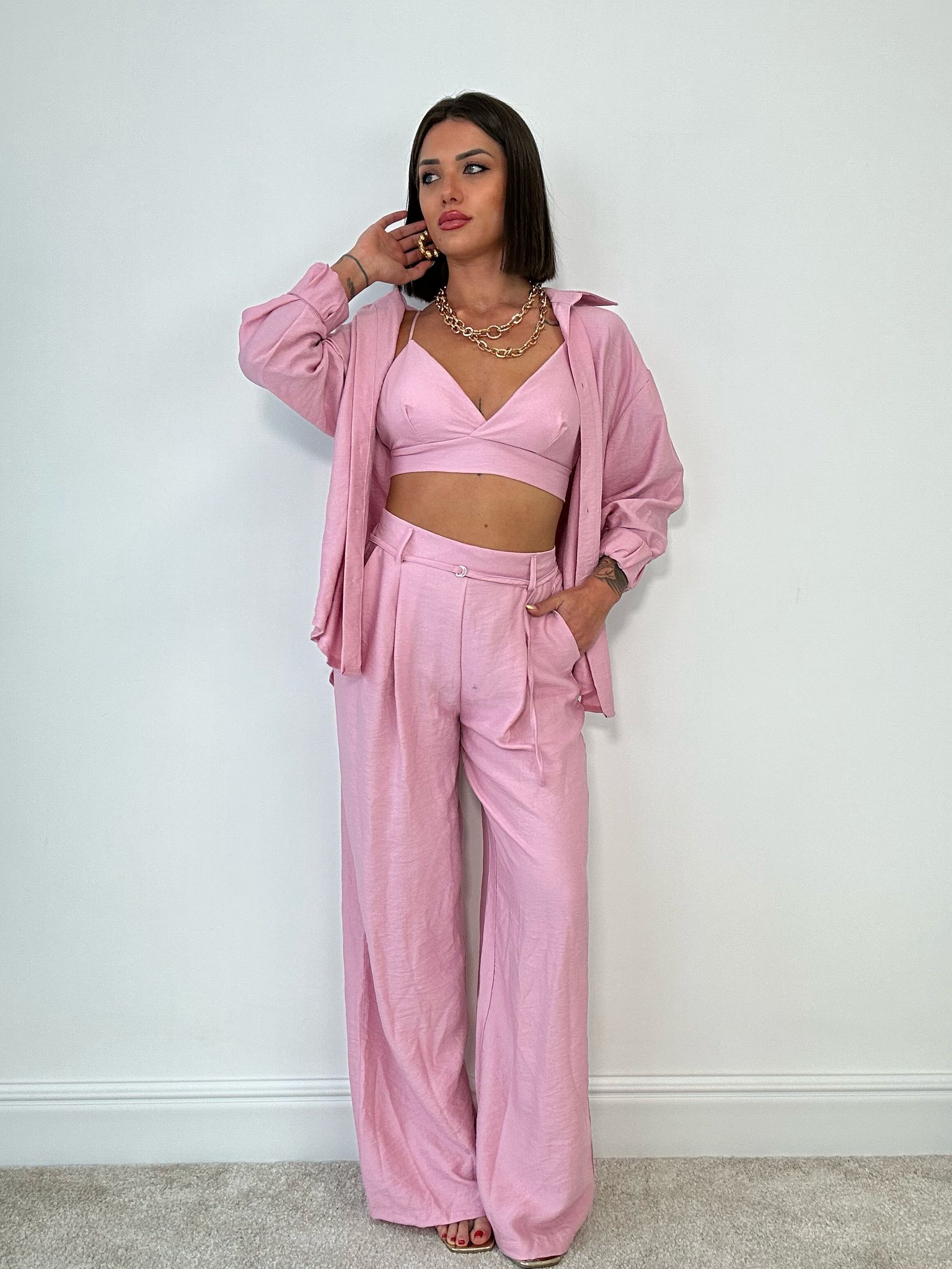 Coordinato Lisbona (Camicia + Bralette + Pantalone) Rosa
