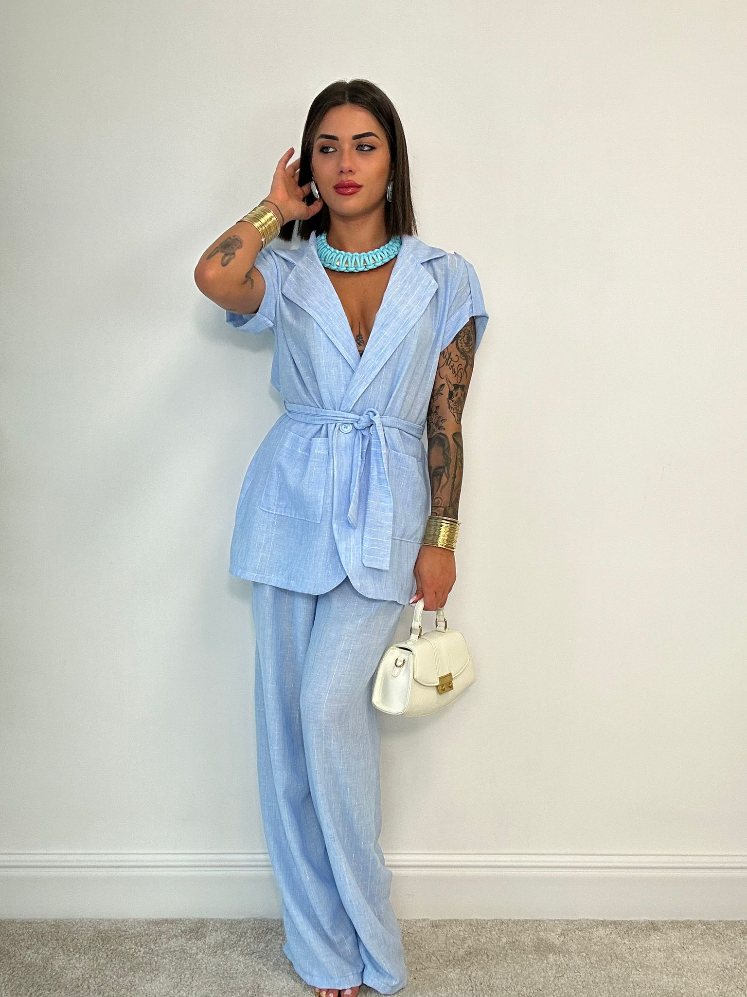 Coordinato Santorini (Giacca + Pantalone) Celeste