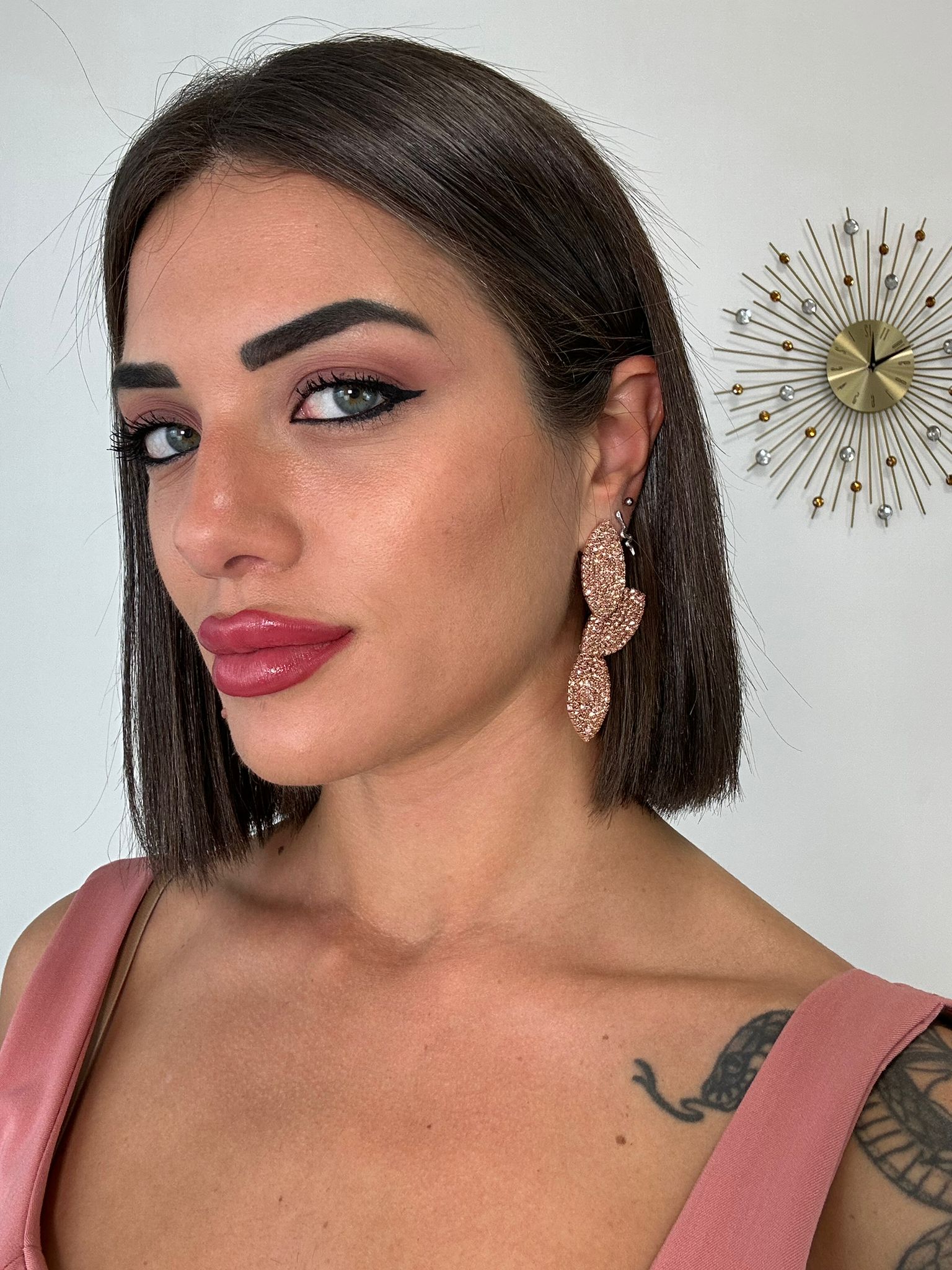 Orecchini a foglia pendenti - Oro Rosa
