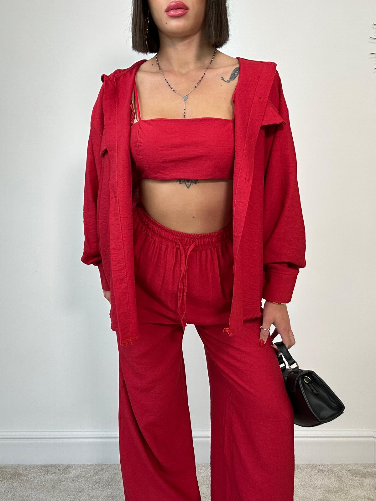 Coordinato Palma (Camicia + Top + Pantalone) Rosso