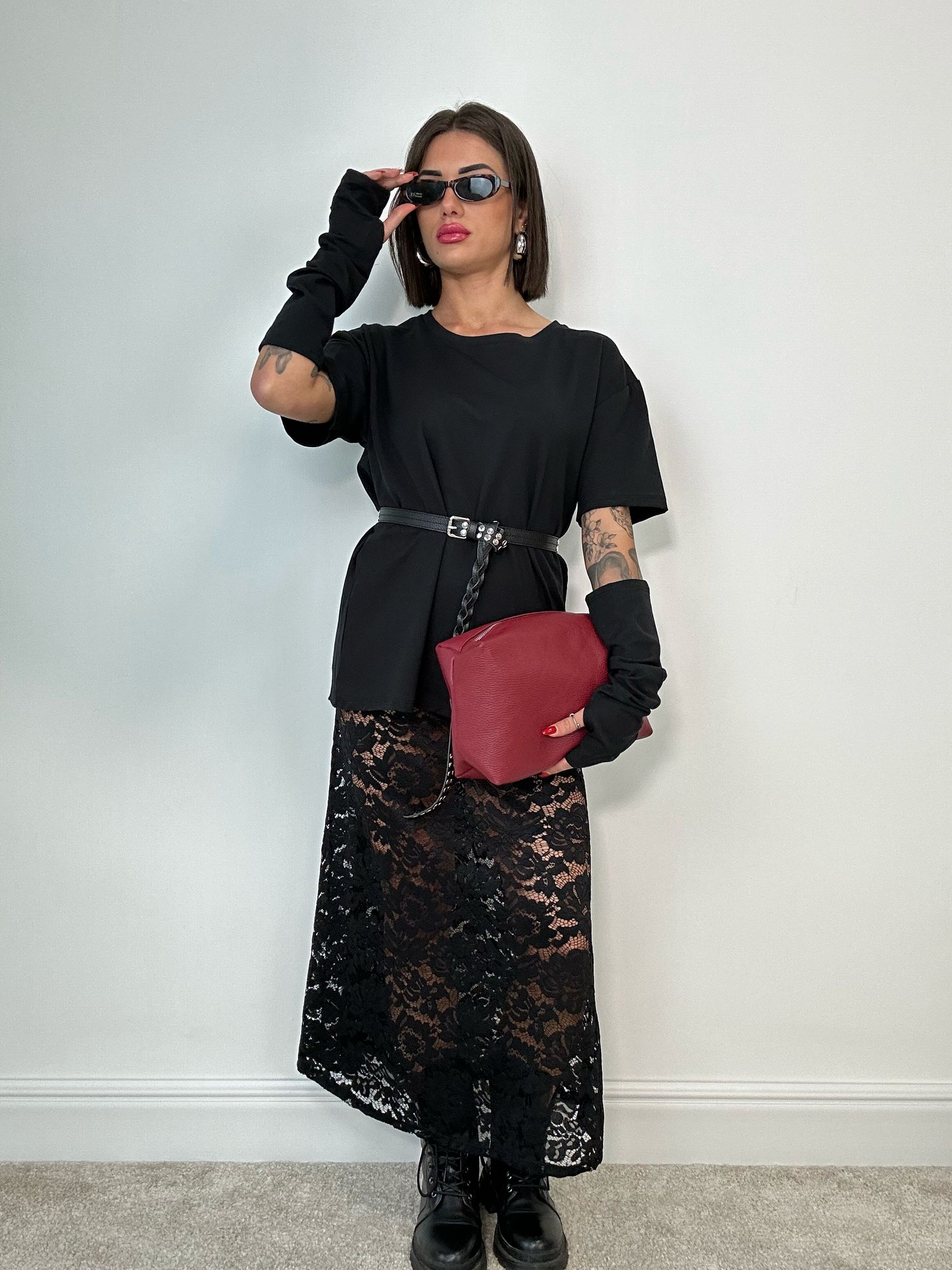 T-Shirt con Manicotti - Nero
