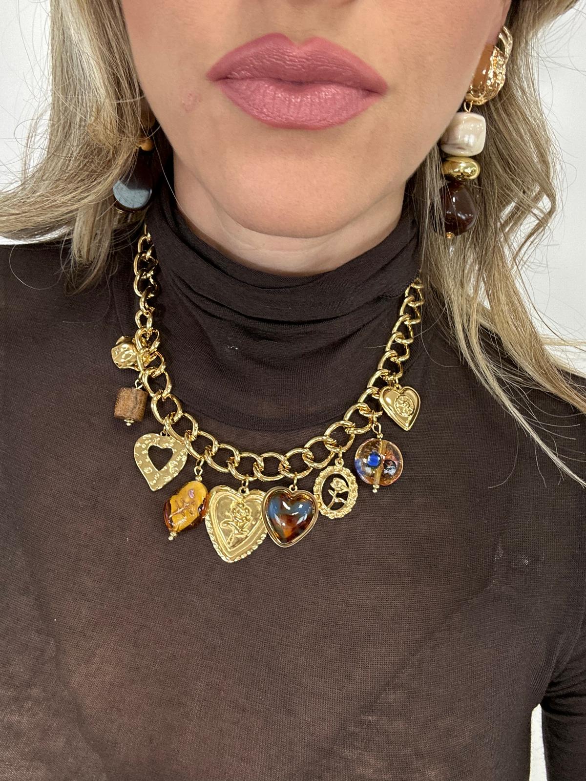 Collana con pendenti a cuore - Dorata