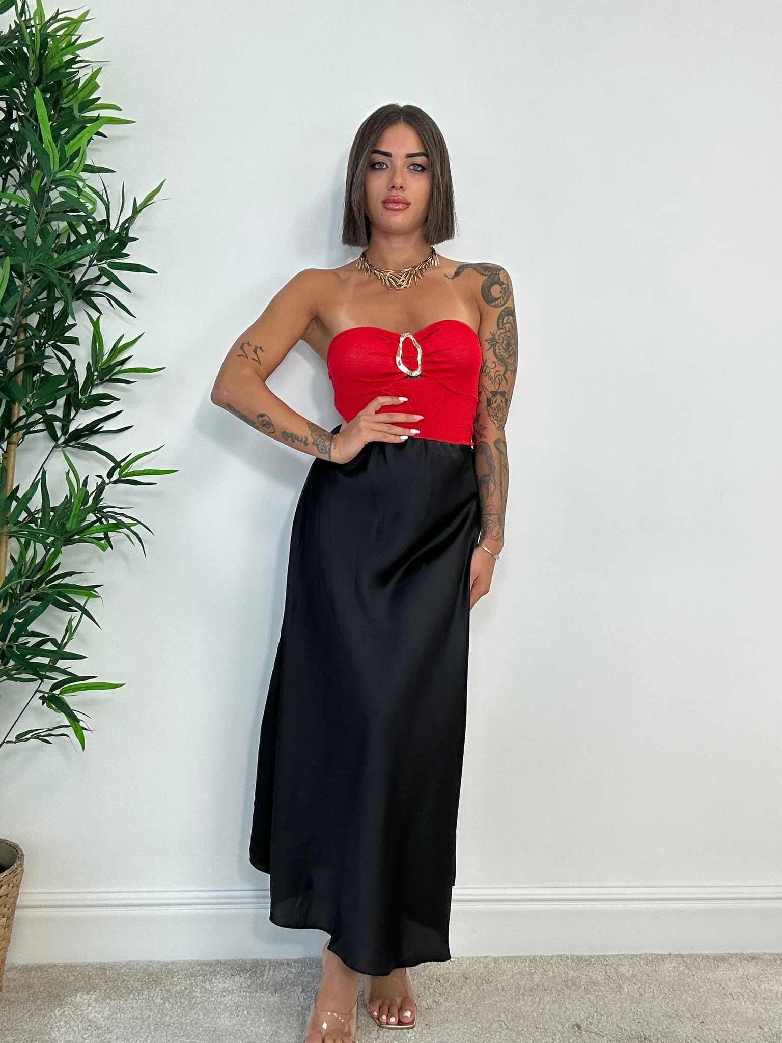 Body a fascia con anello oro - Rosso