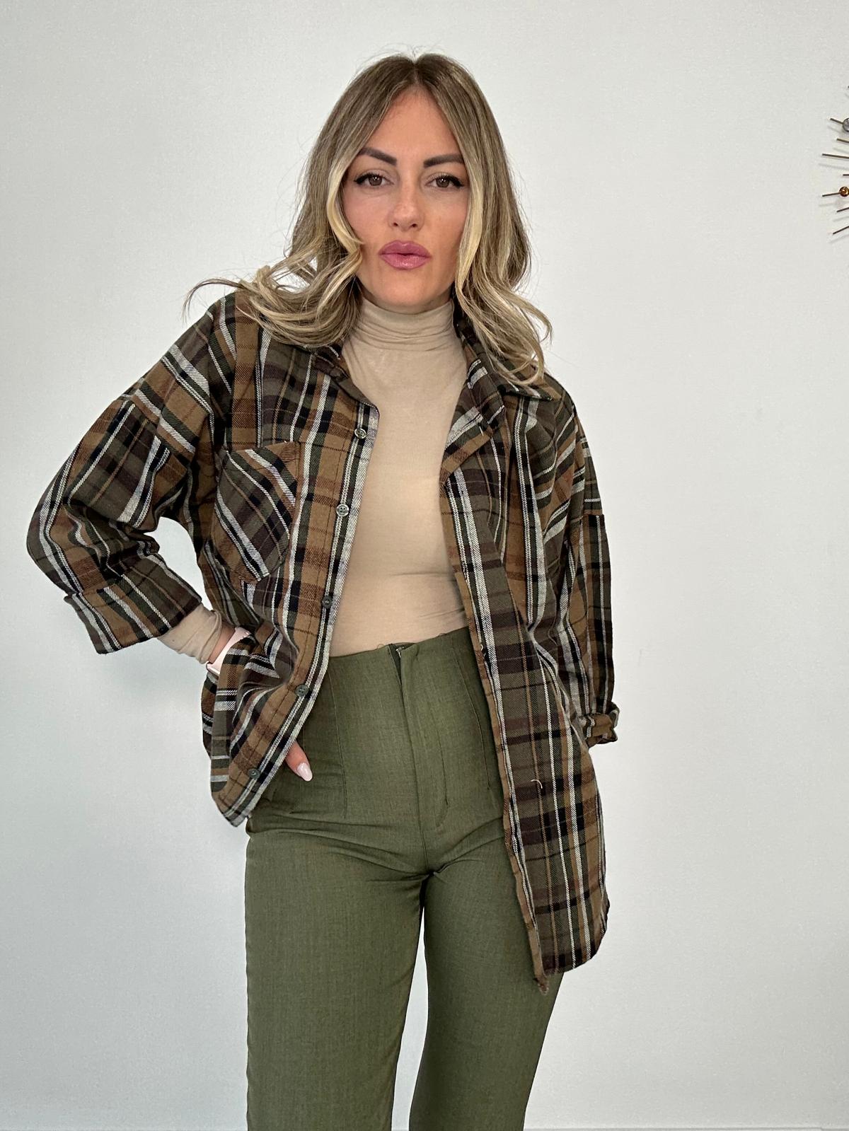 Camicia quadri 24587 - Verde e Marrone