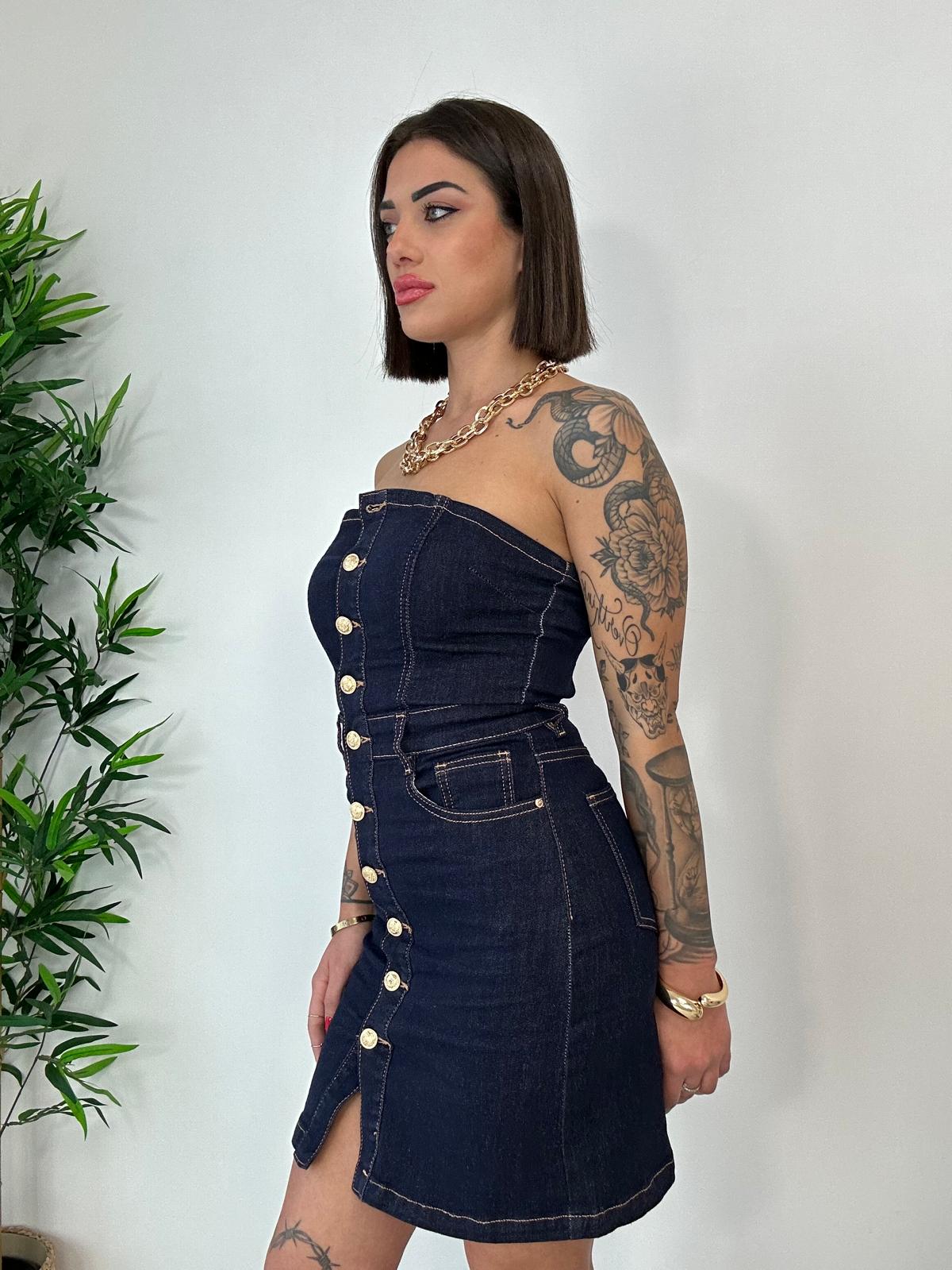 Robe bandeau en jean - Délavage foncé