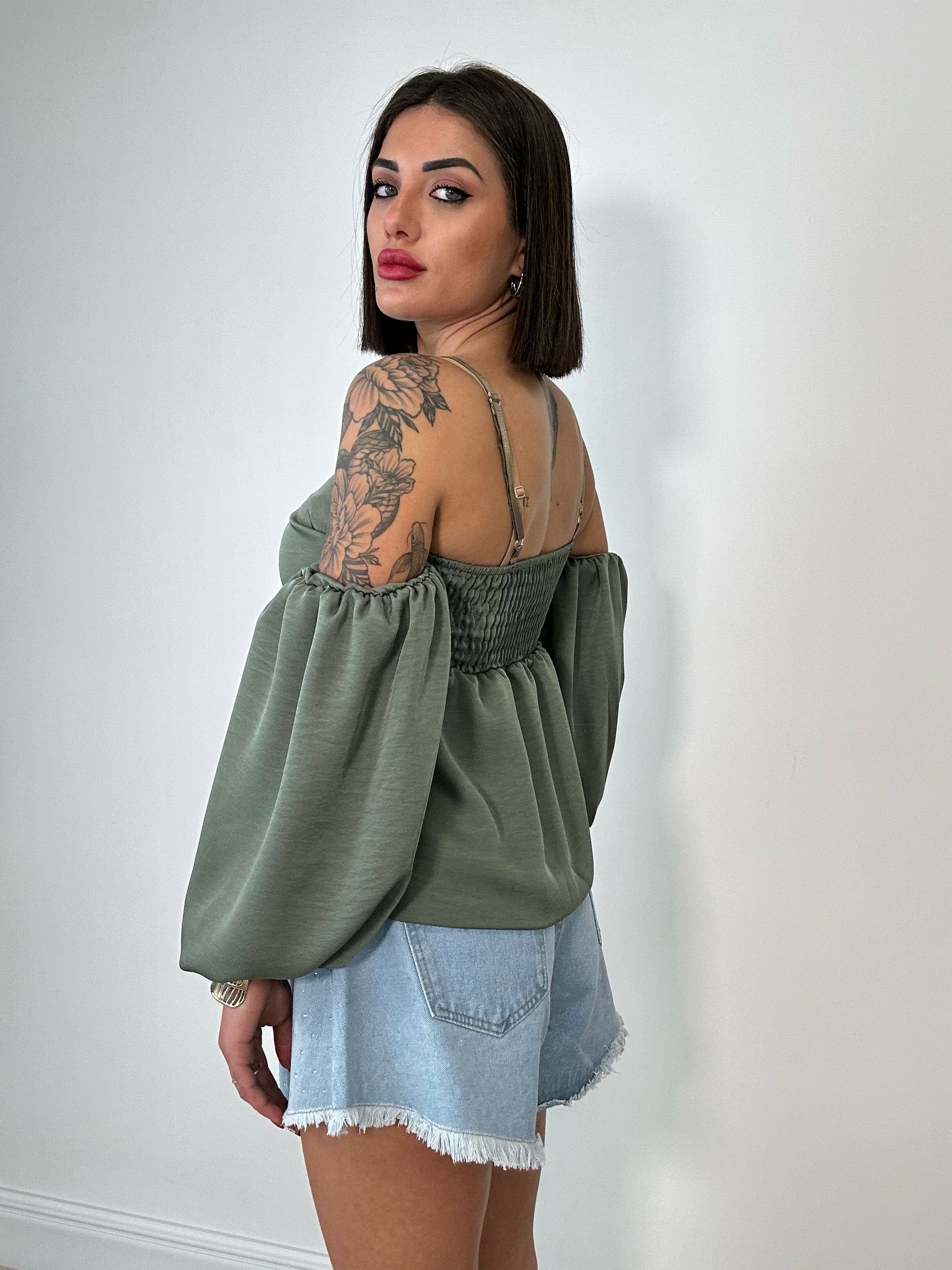 Top con maniche a palloncino - Verde