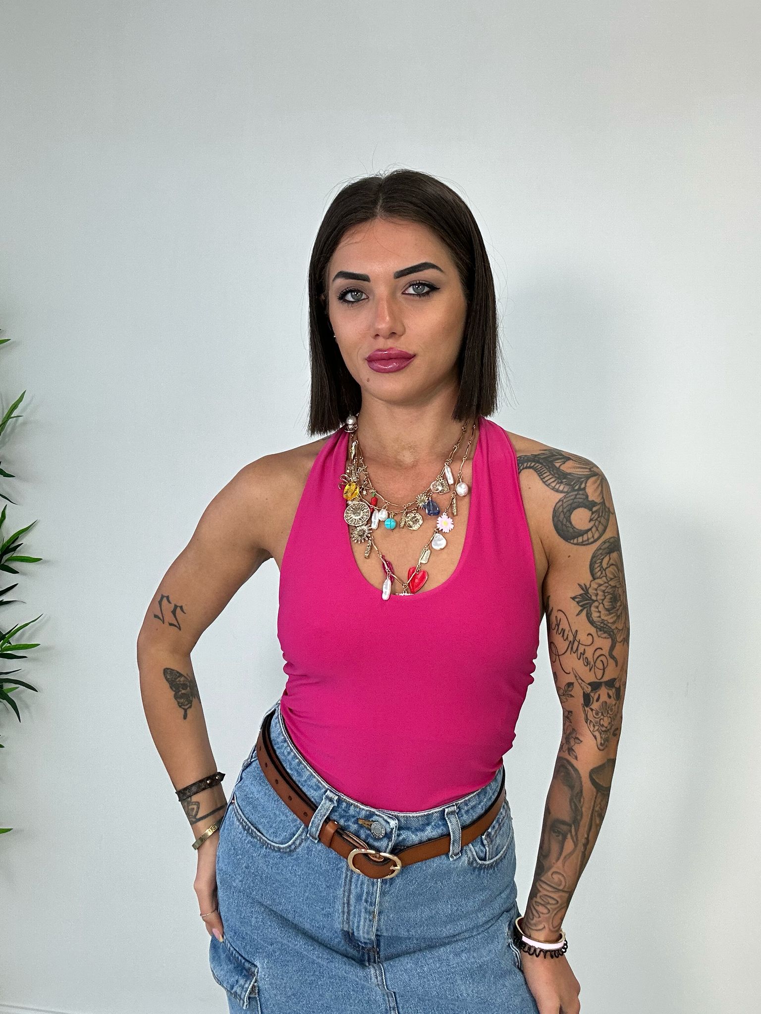 Body scollo retro - Fucsia