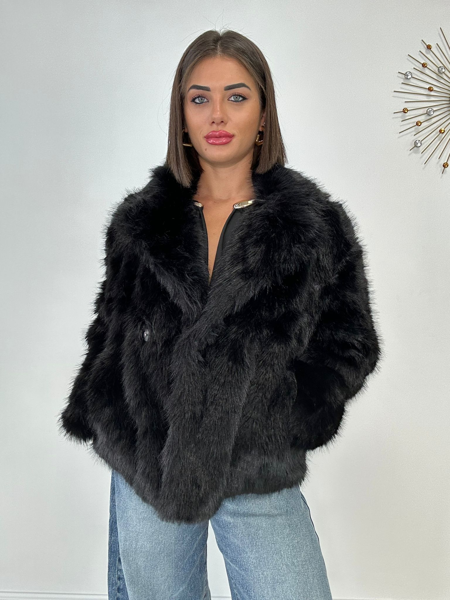 Cappotto in Ecopelliccia 5010 - Nero
