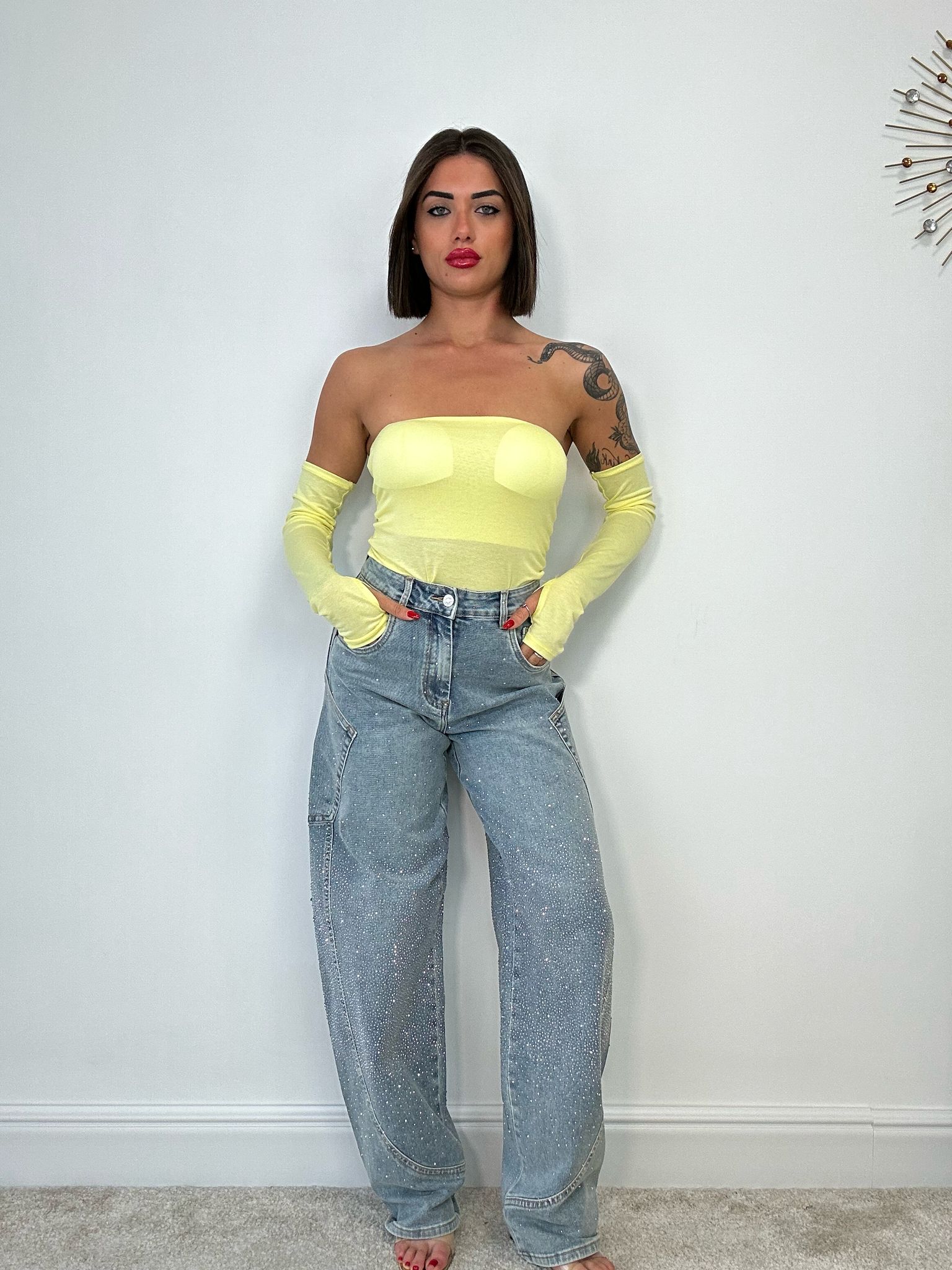Jeans Wide Balloon con Strass