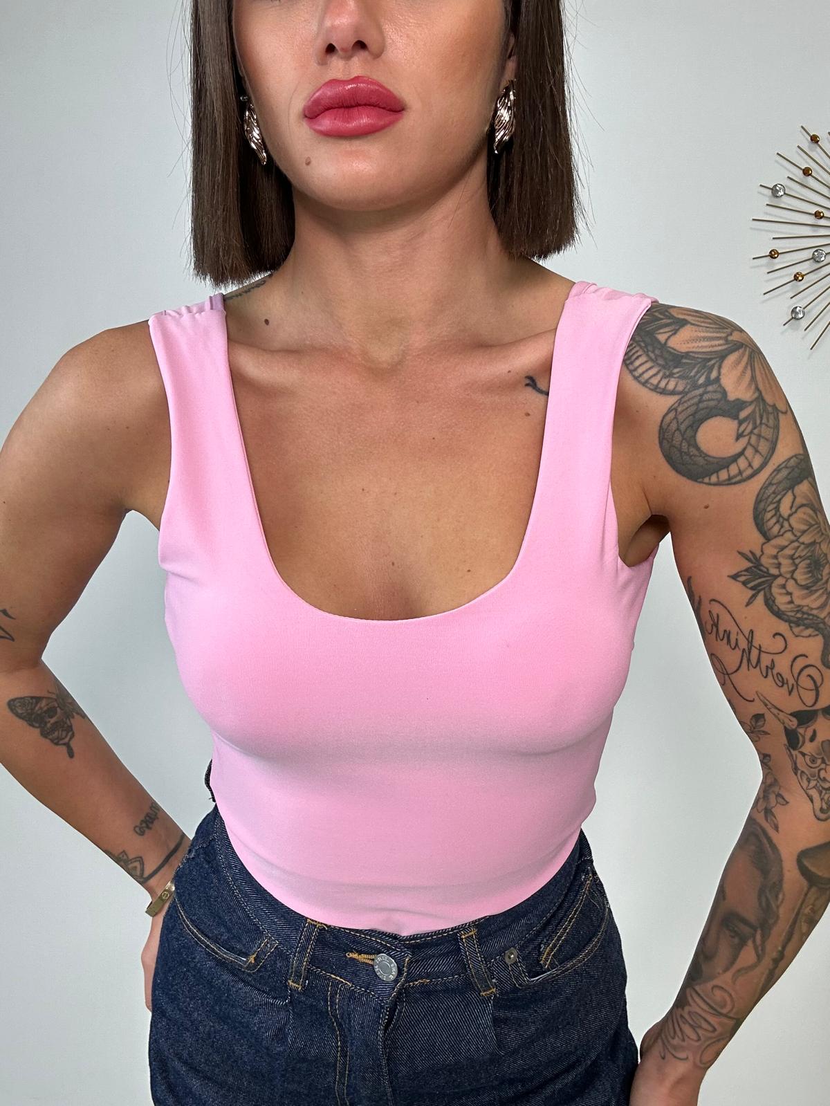 Body con coppe scollo rotondo - Rosa
