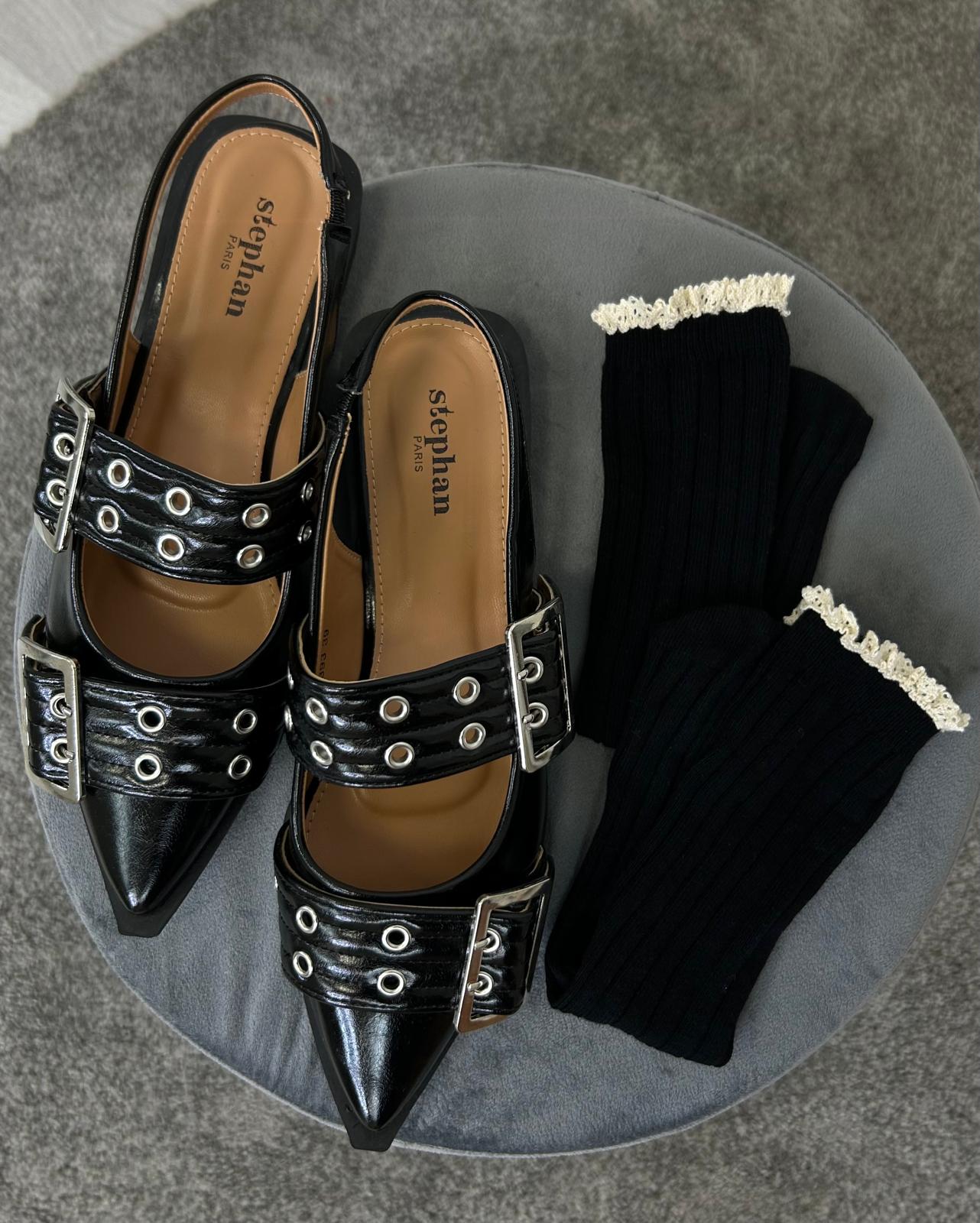 Chaussettes à dentelle blanche - Noir