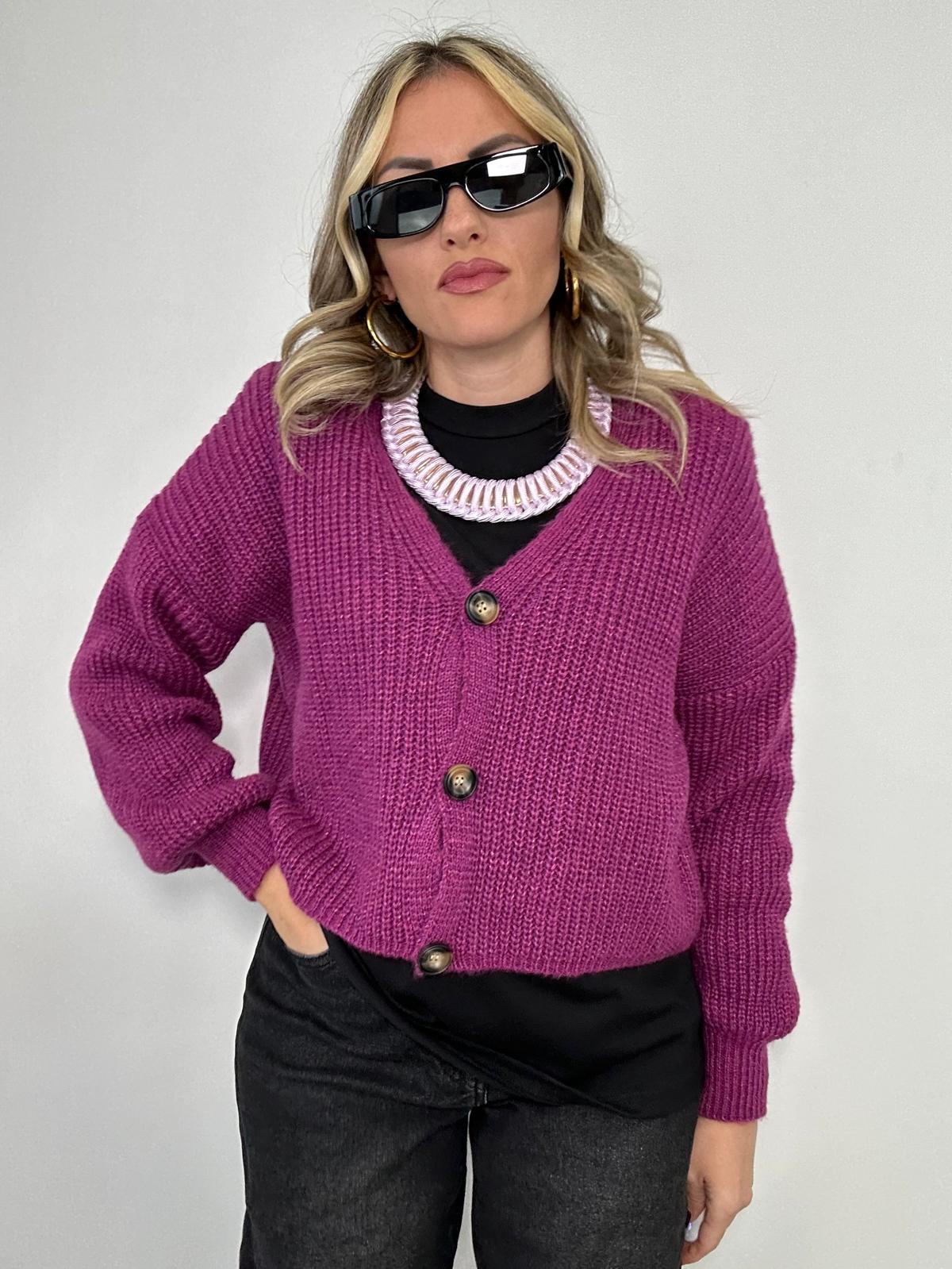 Cardigan 1276 con bottoni - Magenta