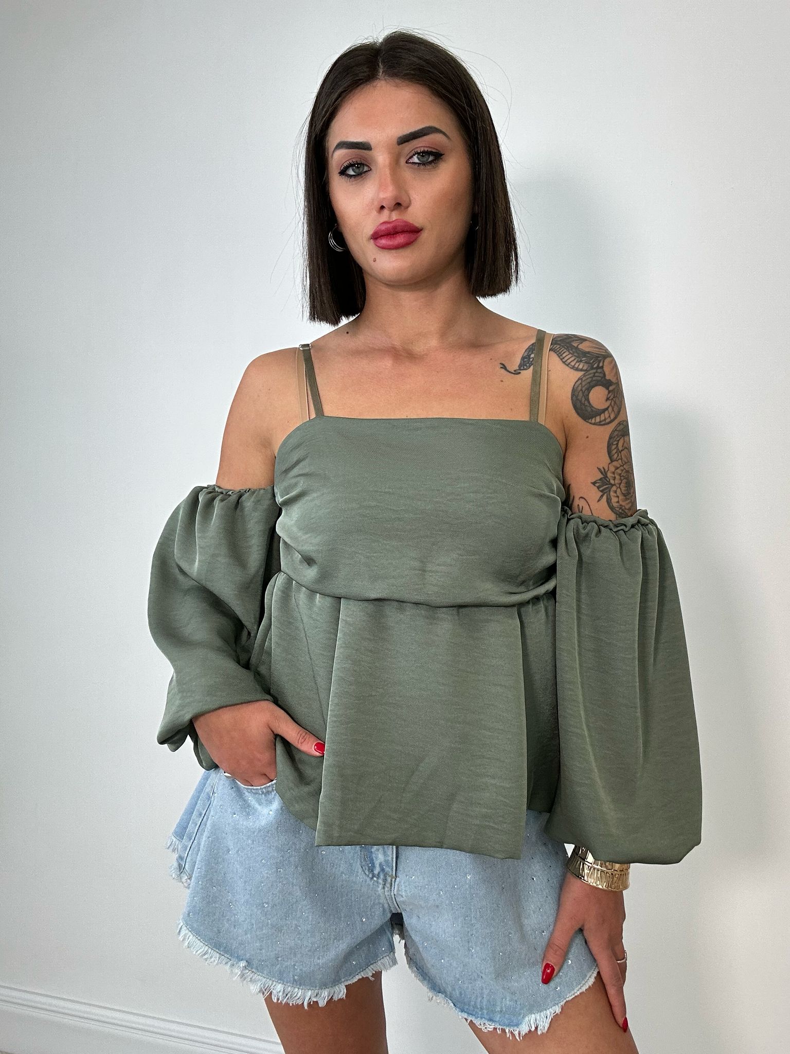 Top con maniche a palloncino - Verde