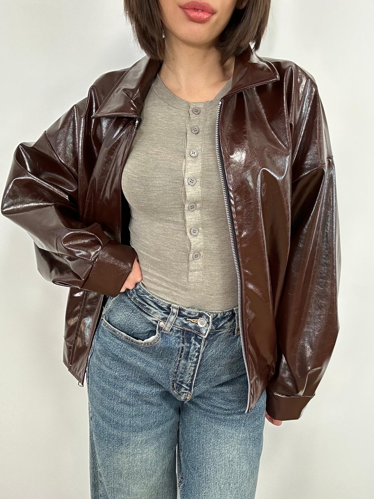 Giacca effetto pelle lucido 5911 - Marrone