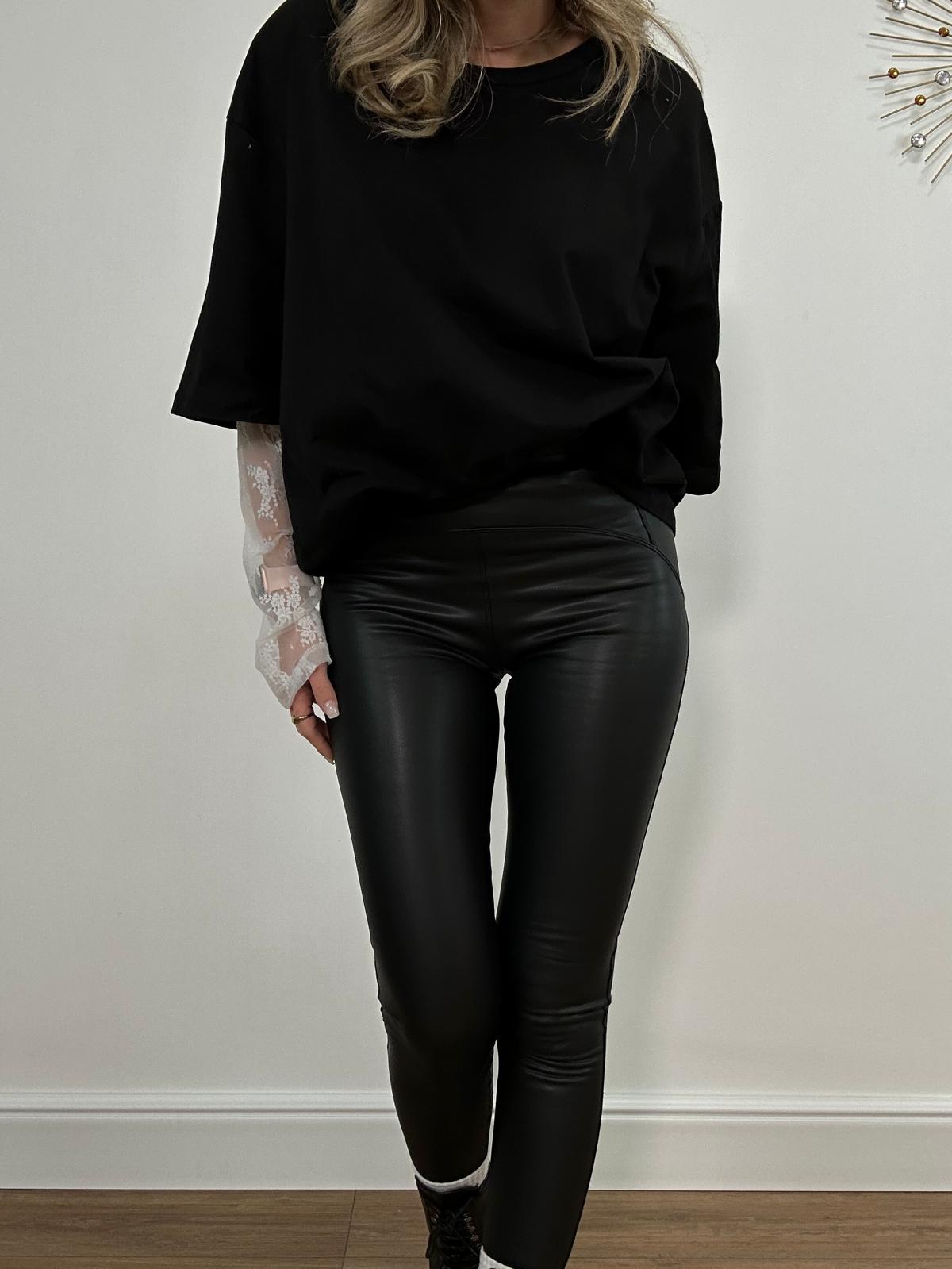 Leggins in ecopelle Felpato 8013 - Nero