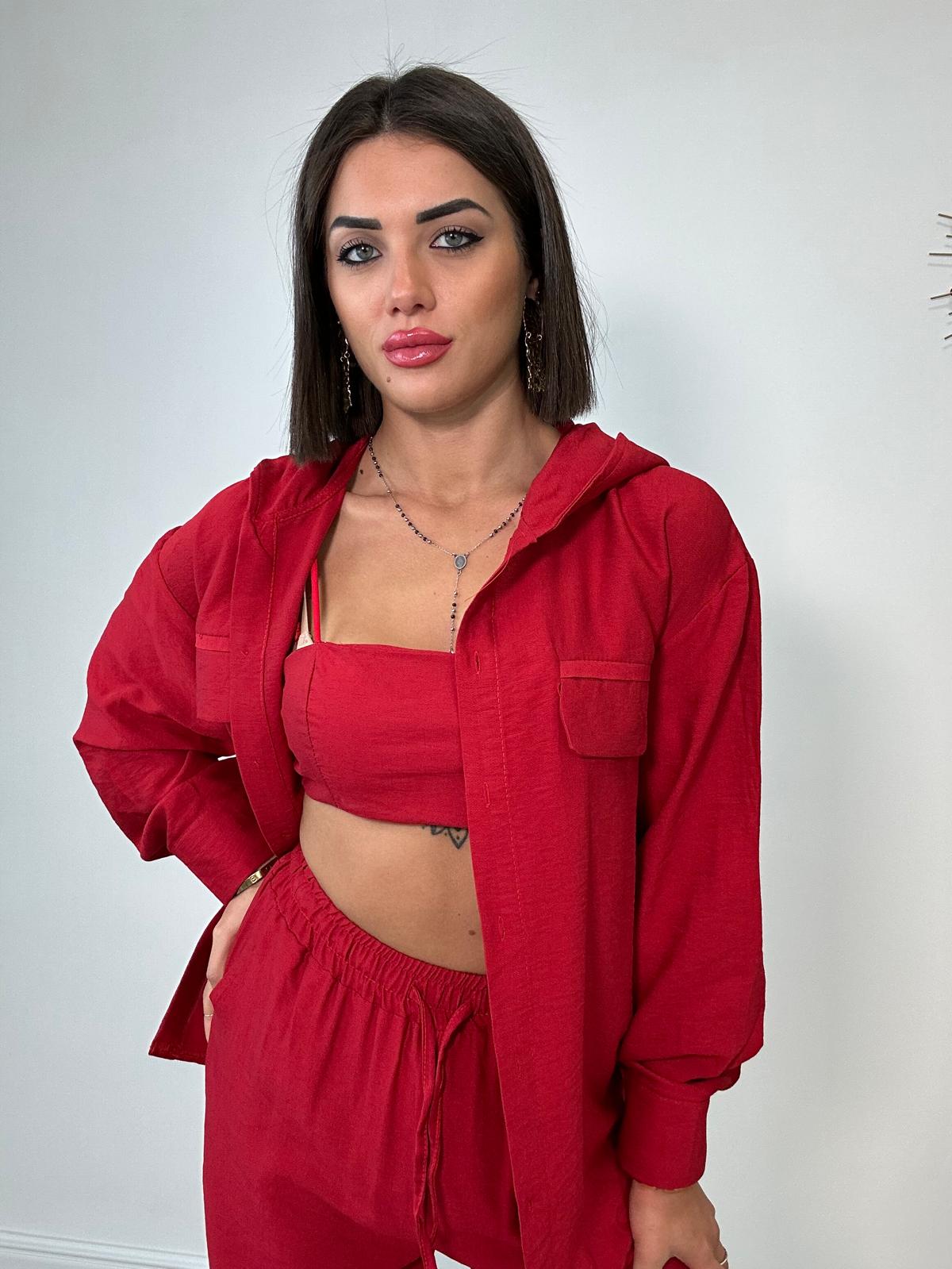 Coordinato Palma (Camicia + Top + Pantalone) Rosso