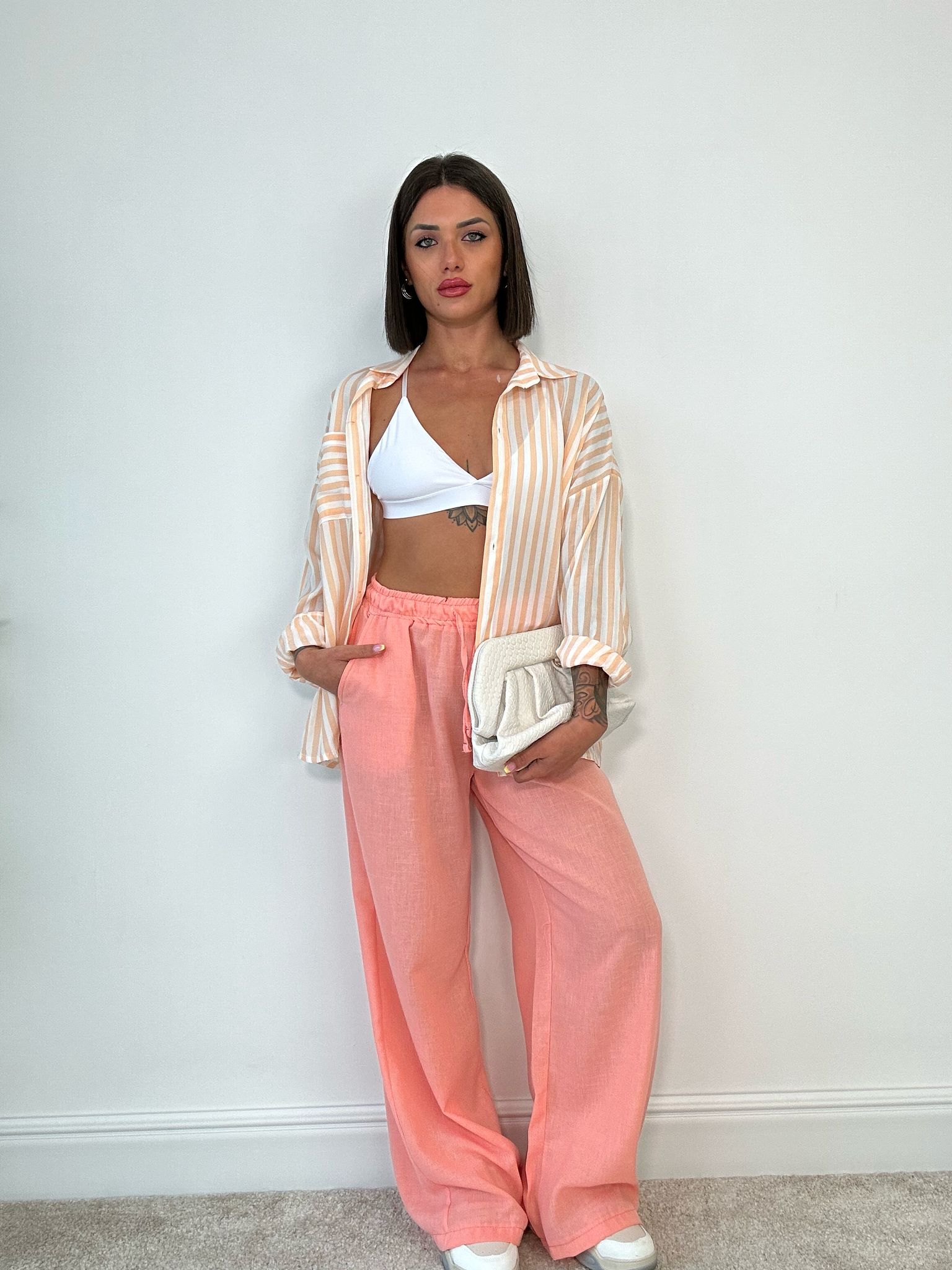 Pantalone in Lino con Laccetti - Pesca