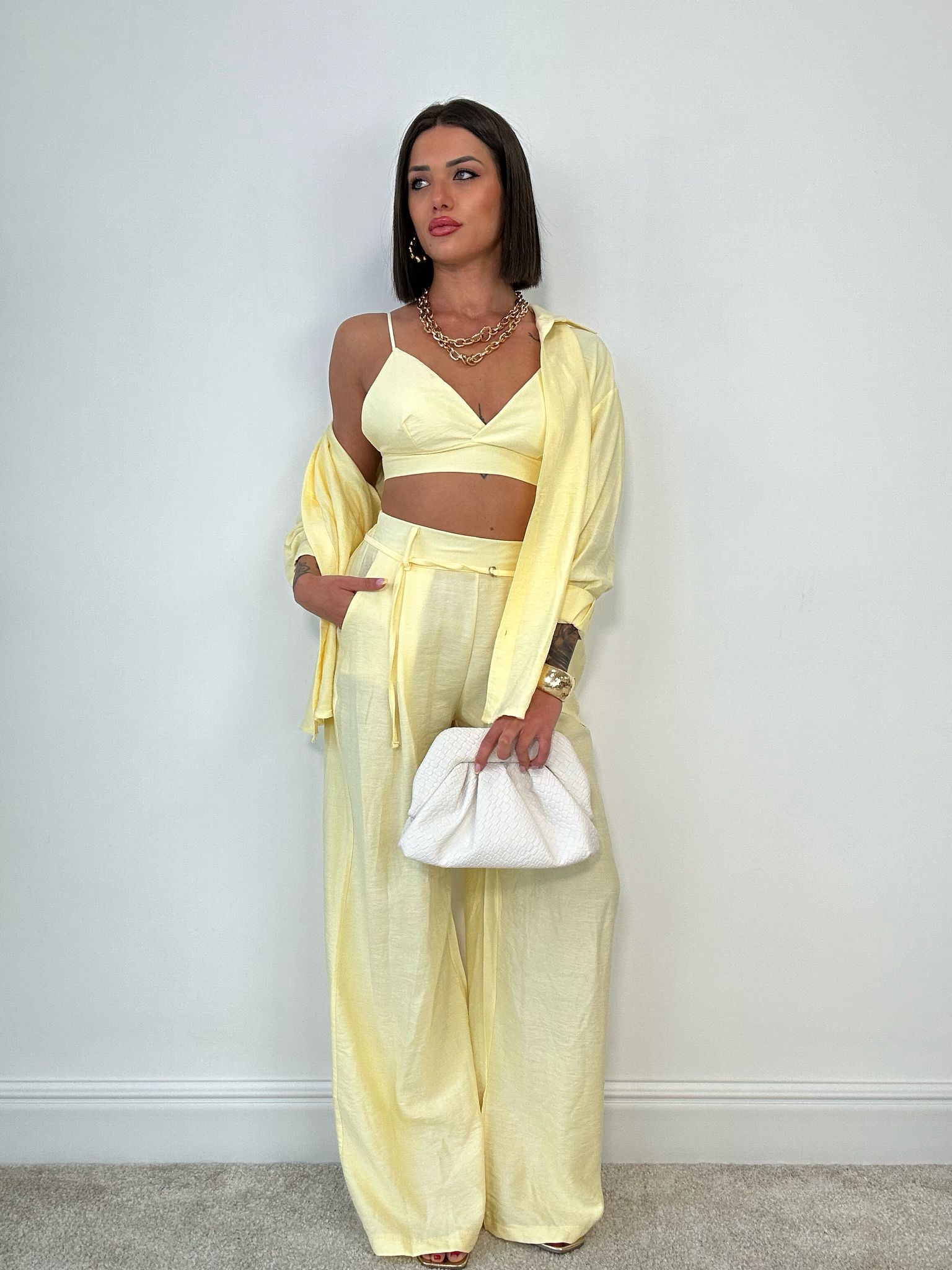 Coordinato Lisbona (Camicia + Bralette + Pantalone) Giallo