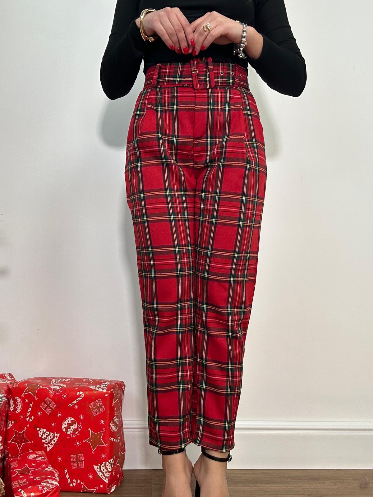 Pantalone Tartan con cintura - Rosso