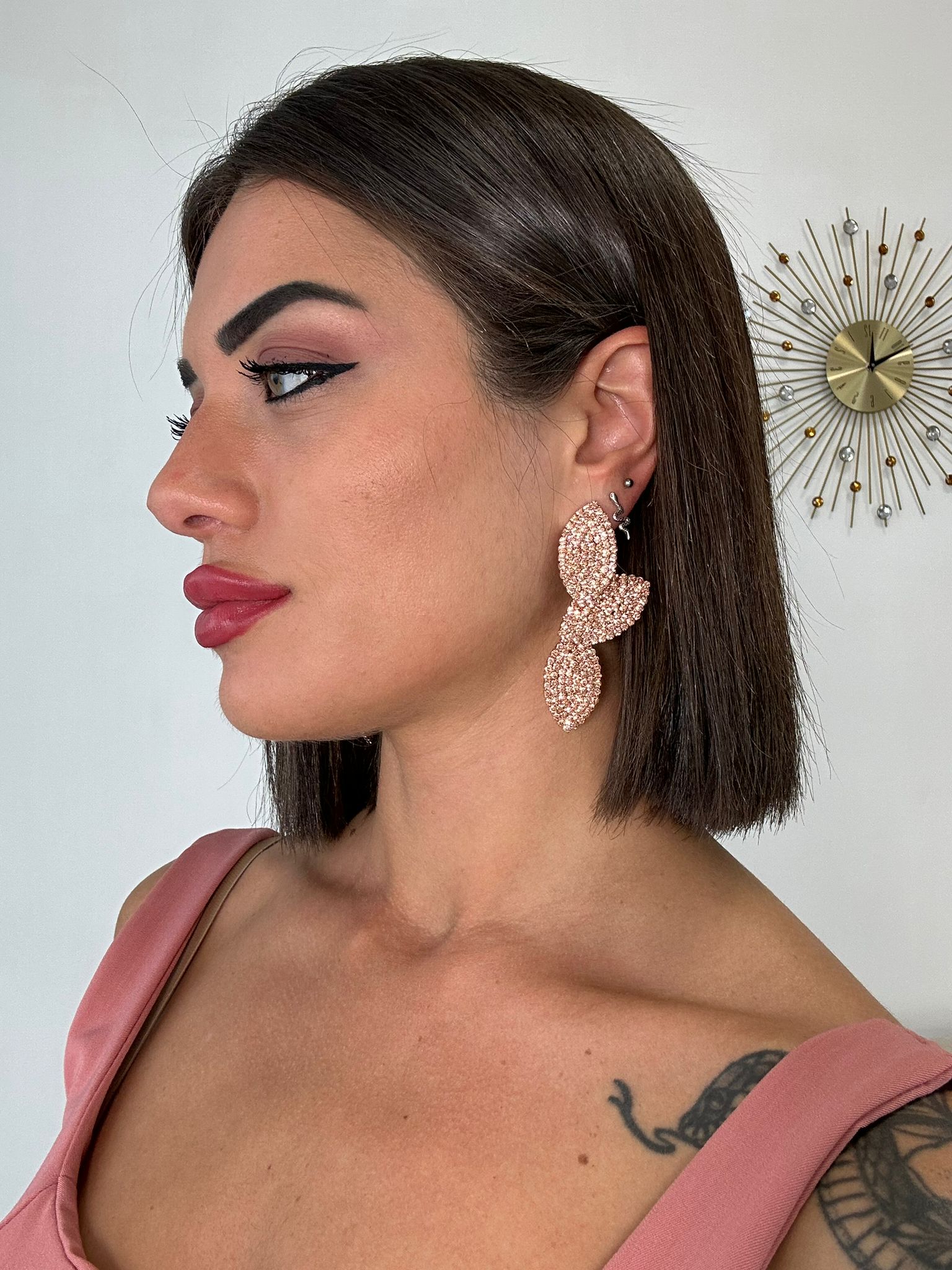 Orecchini a foglia pendenti - Oro Rosa