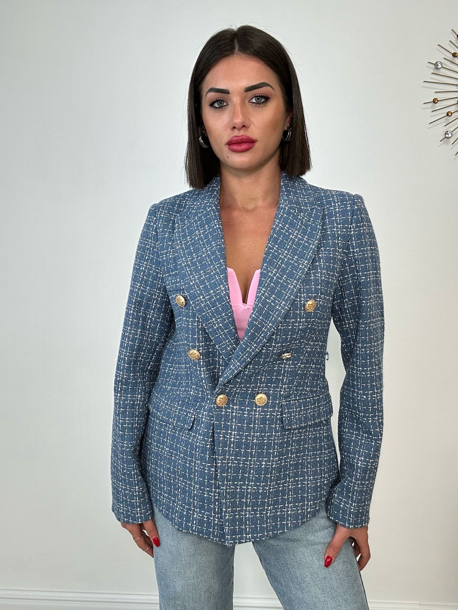 Giacca Doppio Petto in Tweed - Avio