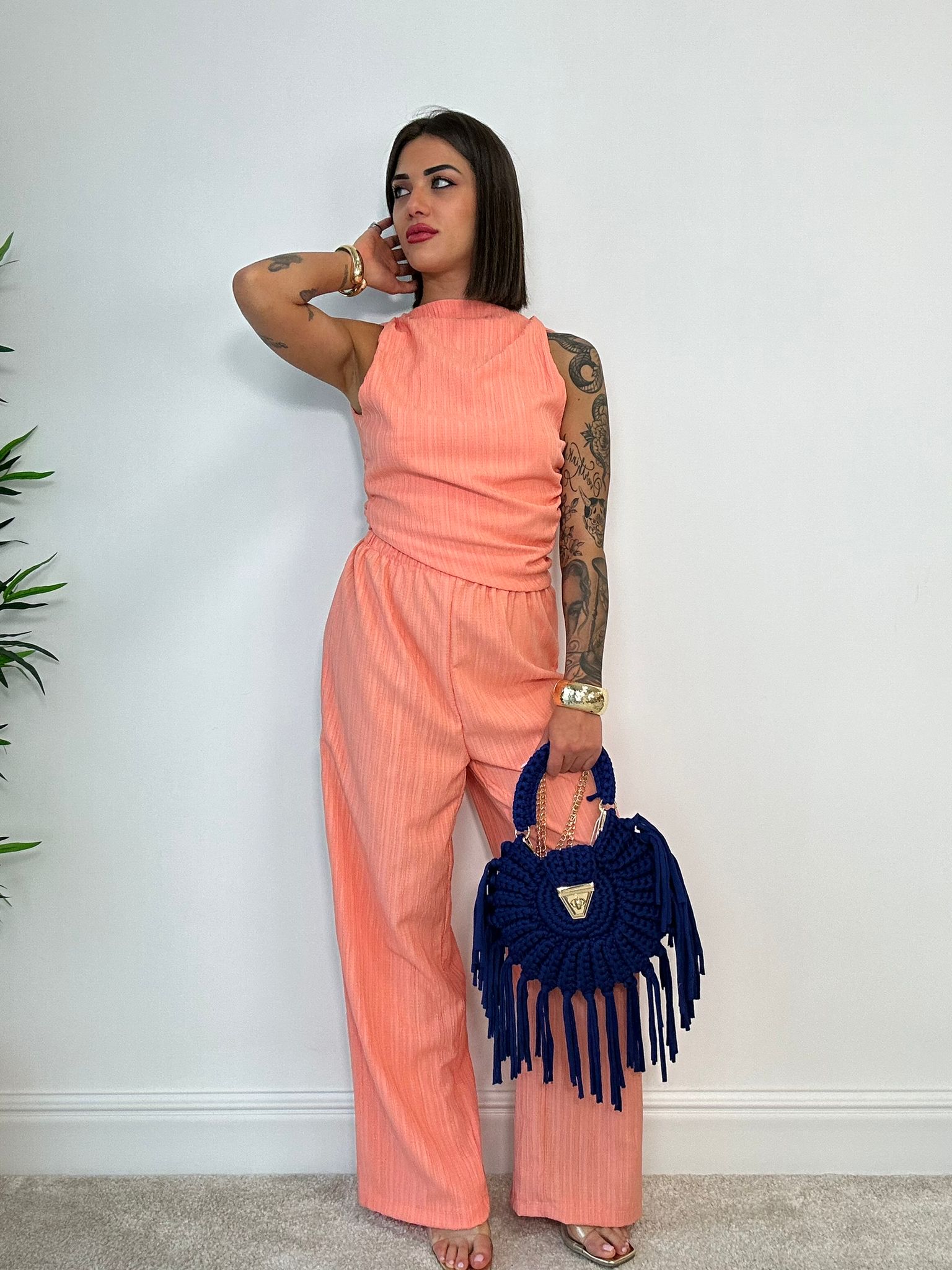 Coordinato Simona (Top + Pantalone) Pesca