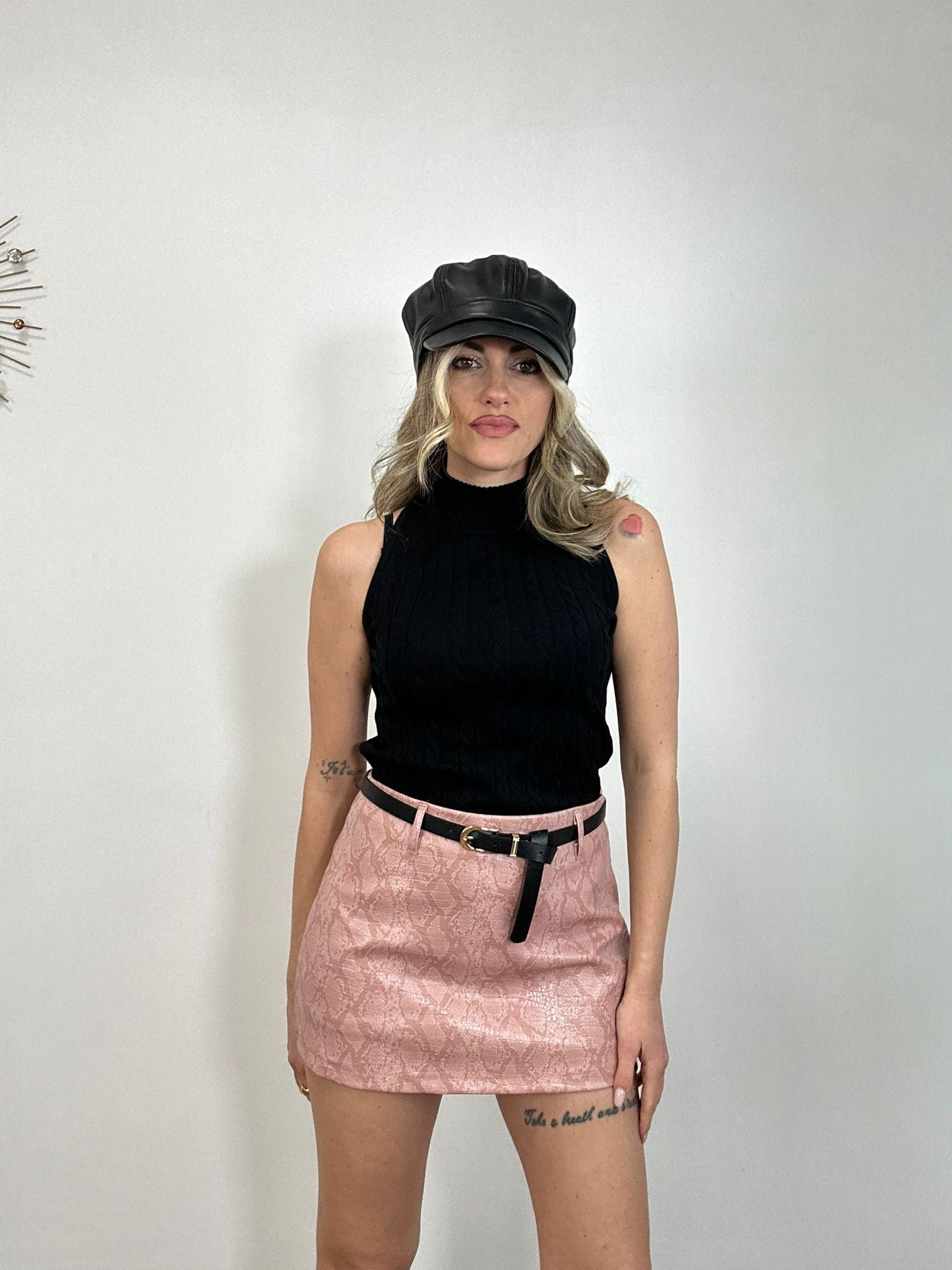 Gonna con pantaloncino in ecopelle pitonata GCH222 - Rosa