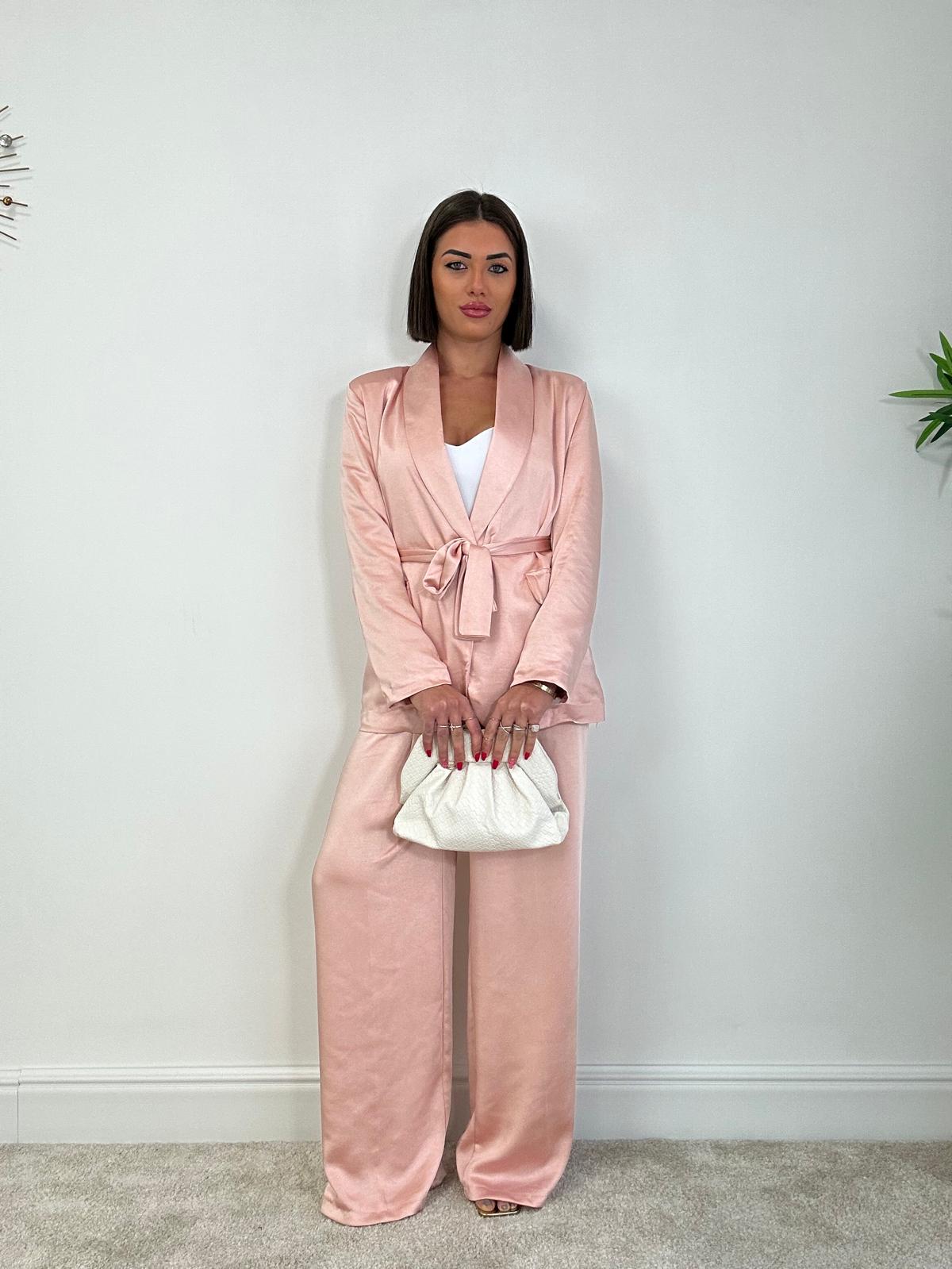 Anzug in Satin-Optik (Blazer + Hose) Hellrosa