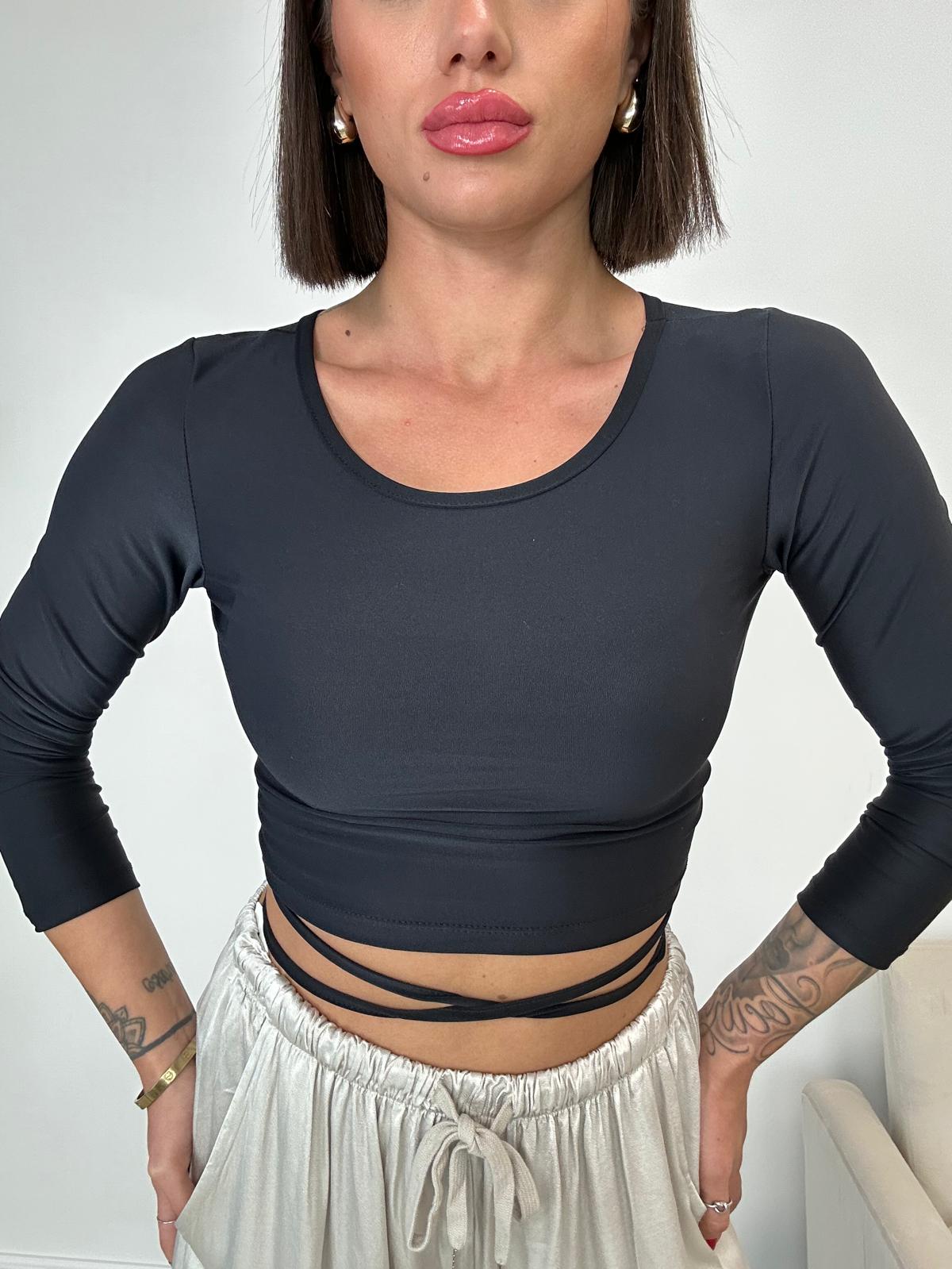 Crop top à lacets - Noir