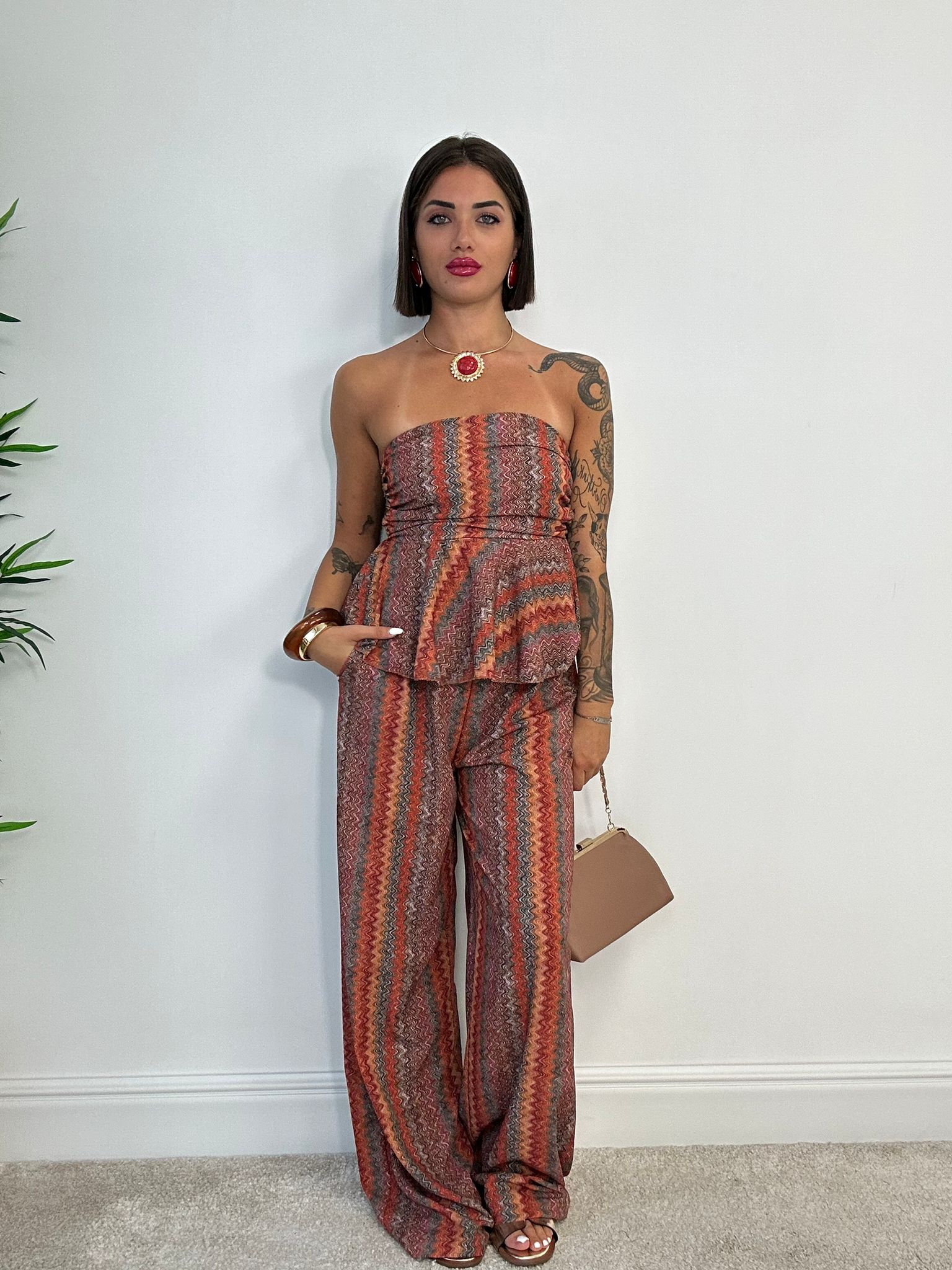Coordinato Marta (Top a fascia + Pantalone) Coccio e Arancio