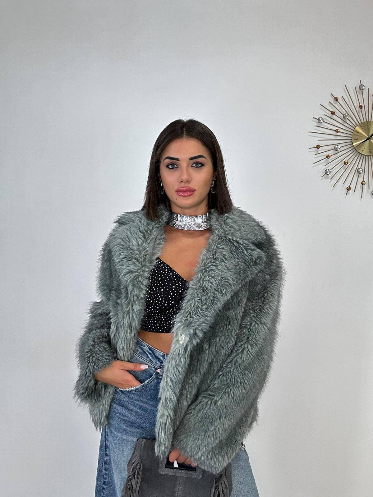 Cappotto in Ecopelliccia 5010 - Grigio